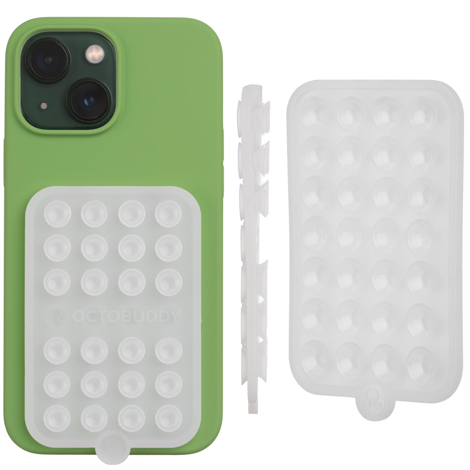 Octobuddy Double Sided Silicone Adhesive Phone Holder, Hands Free Selfie and Video Holder, Durable, Easy to Use, Compatible with iPhone and Android, 2.5 x 3.7 inches, Clear