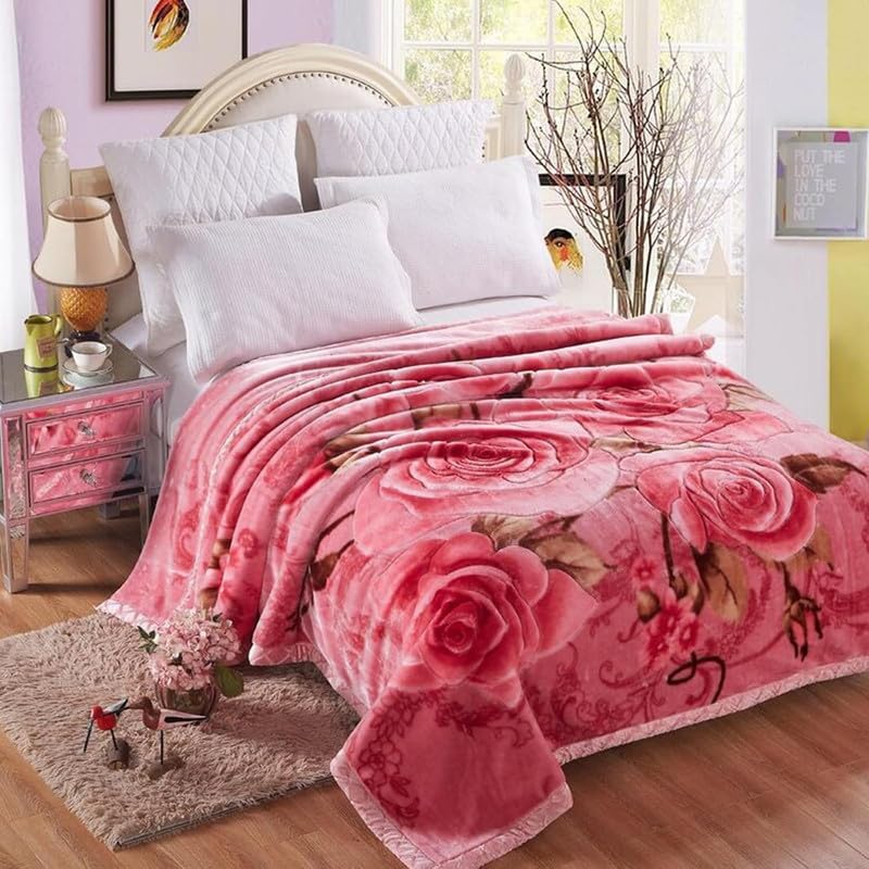 Korean Mink Blankets, 78.7" x 90.5" Queen Size Flannel Sleeping Blanket, Super Soft Warm Plush Throws Blanket, Flower Printed Thickened Bed Blanket for Autumn Winter Bedding
