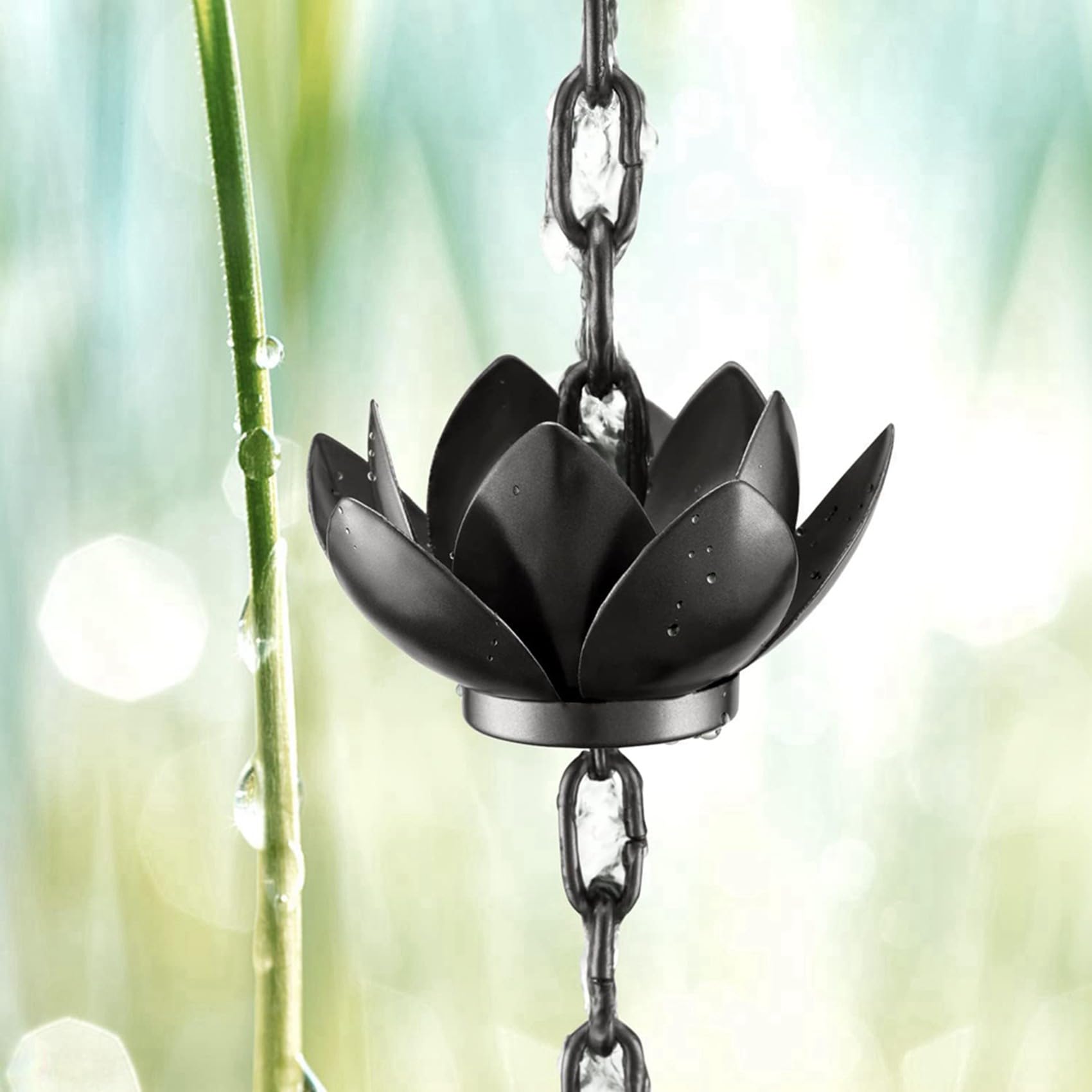 2X Cadena de Lluvia, Cadena Receptora de Lluvia Lotus para Canalones Exteriores, Copas de Cadena de Lluvia para Reemplazar la Bajante de Canalón, Desviar el Agua