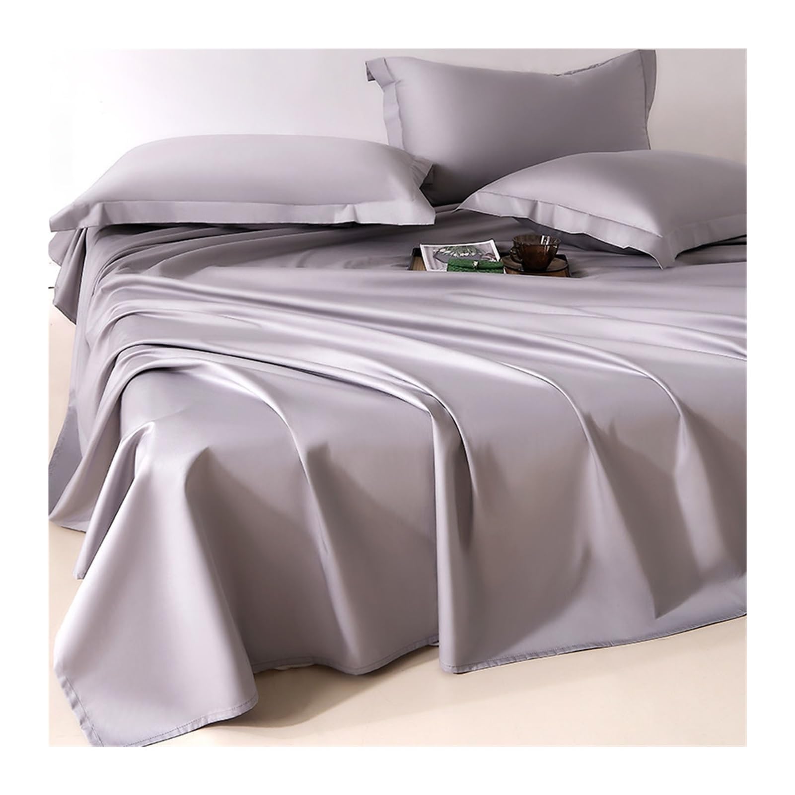 GBHMJU 300TC 100% Long Staple Cotton Flat Sheet Soft Sateen Weave Top Sheet(Gray A,230x250cm+48x74cm x2)