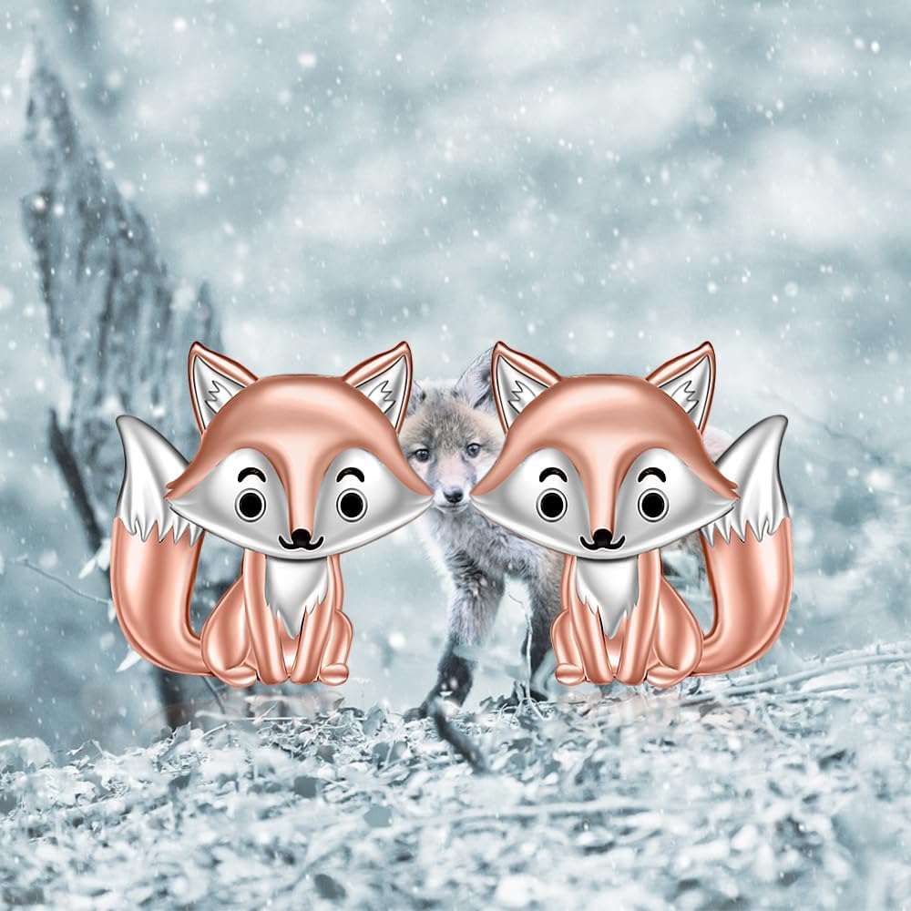 Fox Earrings Fox Stud Earrings for Women Sterling Silver Rose Gold Cute Fox Animal Stud Earring Fun Mini Arctic Fox Tail Lucky Pet Jewelry holiday Gifts