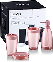 Vista 6 de iMucci Juego de accesorios de baño de 5 piezas, juego de baño de mar, soporte para cepillos de dientes, taza para cepillos de dientes, dispensador