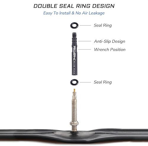 Miniatura 2 de Kit extensor de válvula Presta de bicicleta de 1.772 in con herramienta removedor de núcleo de válvula para bicicleta de montaña sin cámara