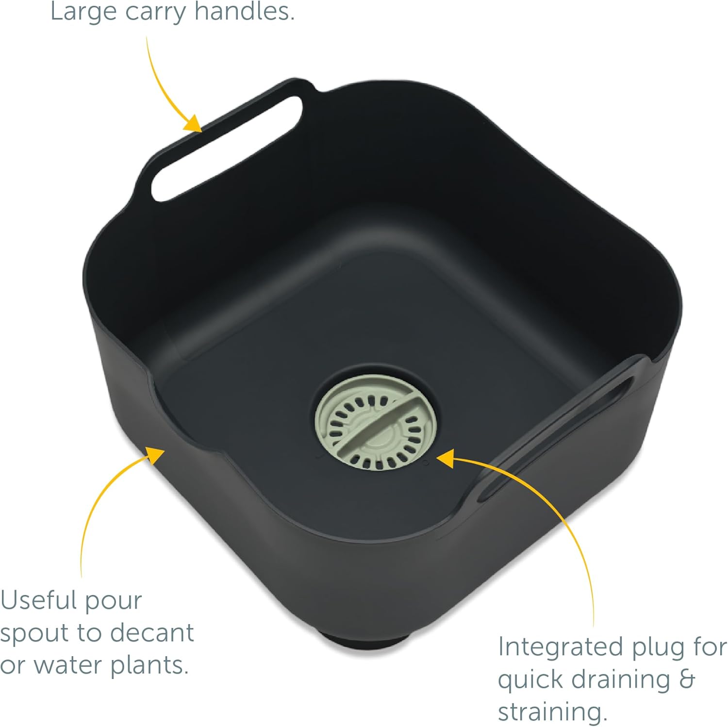 ReBorn - Recycled Washing Up Bowl - Kitchen Dish Wash & Drain - Large Carry Handles - Integrated Plug - Useful Pour Spout - 9 litres Capacity - Made in Britain (Sage Green & Charcoal Grey)