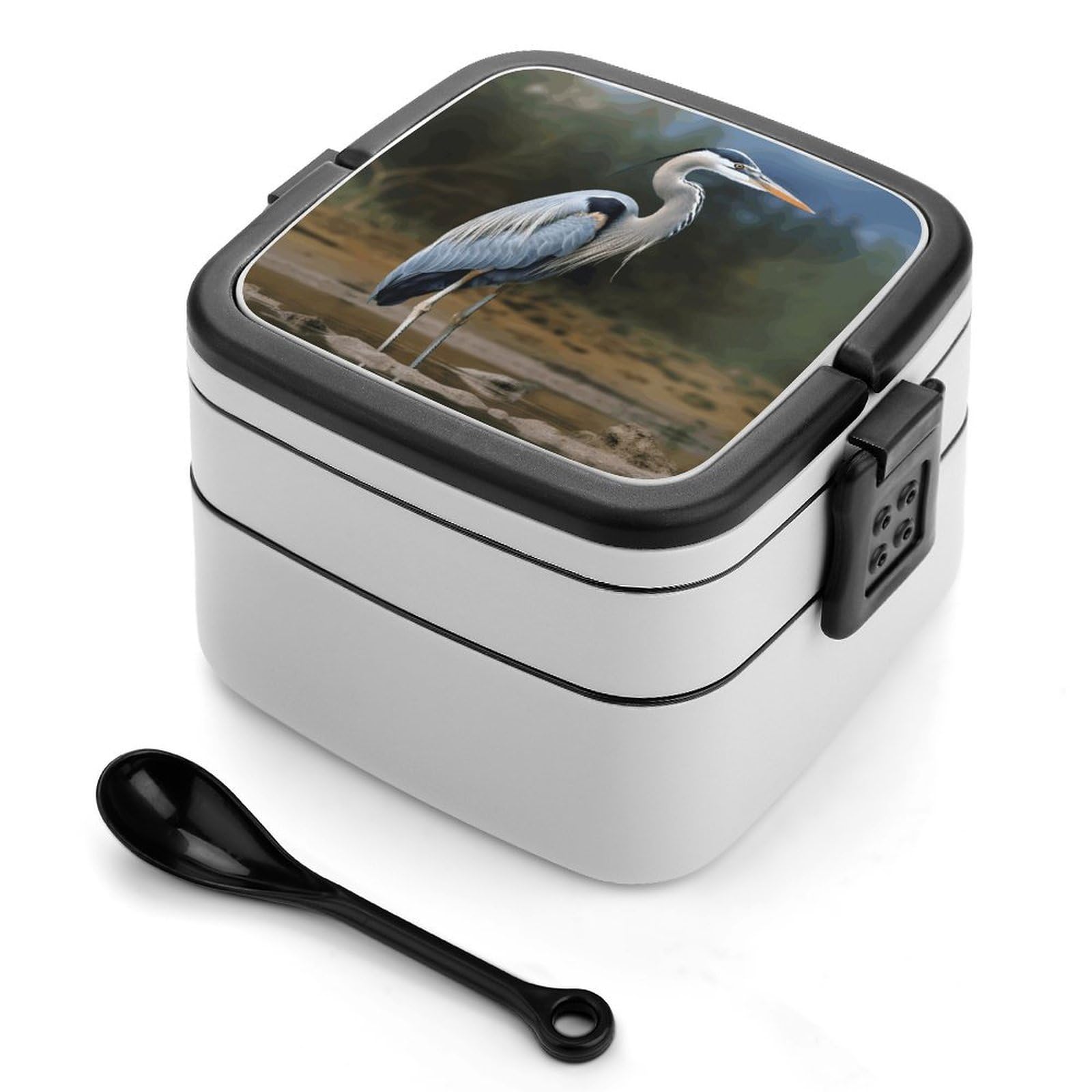 VstaDank Heron Bento Box Portable Adult Lunch Box with 2 Layer&Spoon Reusable Insulated Lunchbox Large Food Containers Leak Proof Lunch Containers for Work Camping Meal Prep