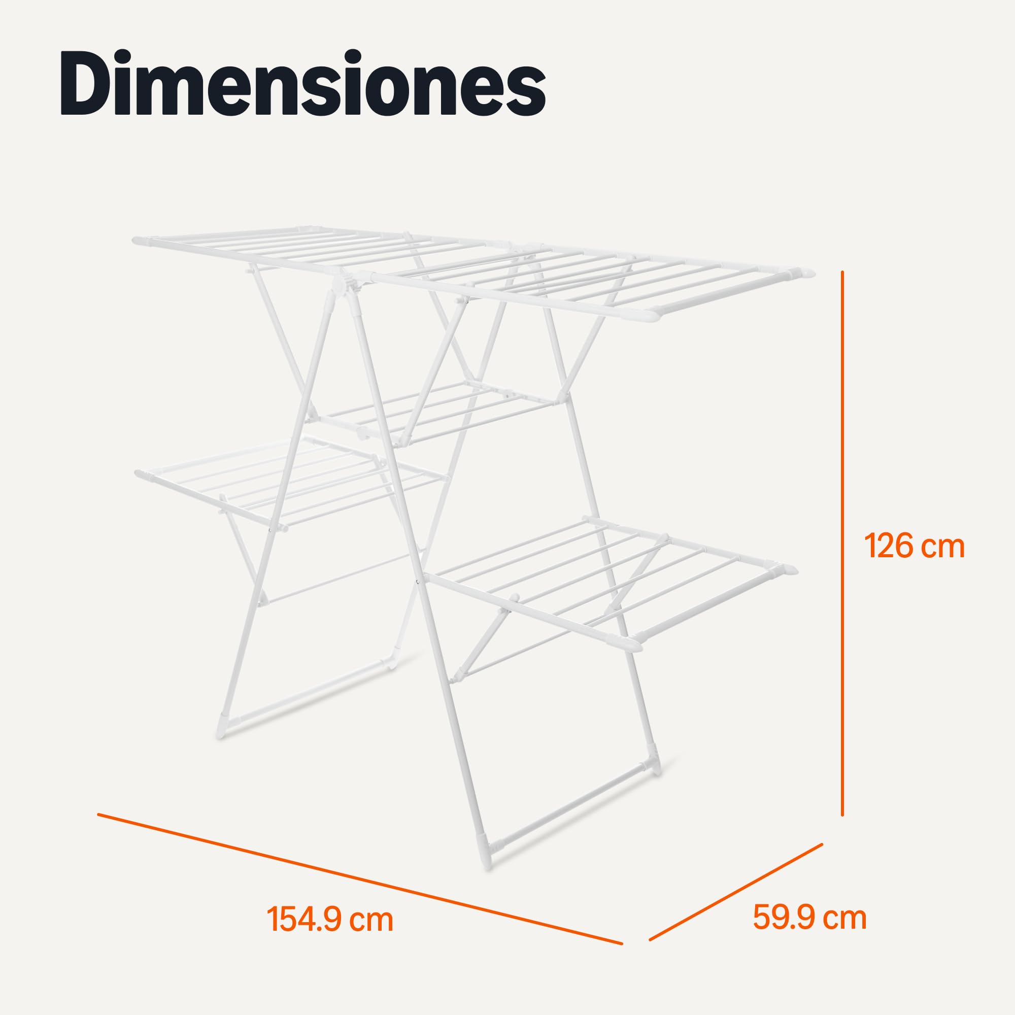 Amazon Basics Tendedero Plegable de Metal de 4 alas, 155 x 60 x 126 cm, Color Blanco