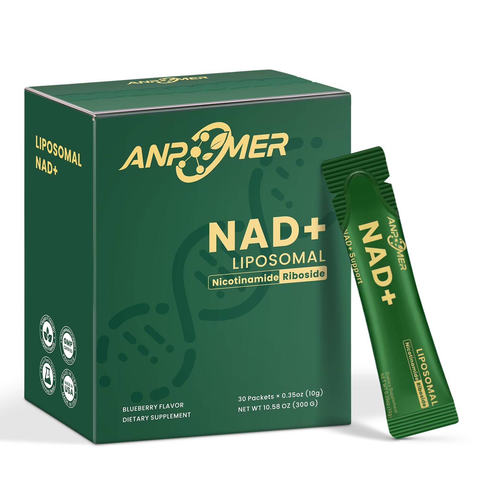 NAD+ Liquid Supplement, Liposomal NR for Healthy Aging, 30 Packets