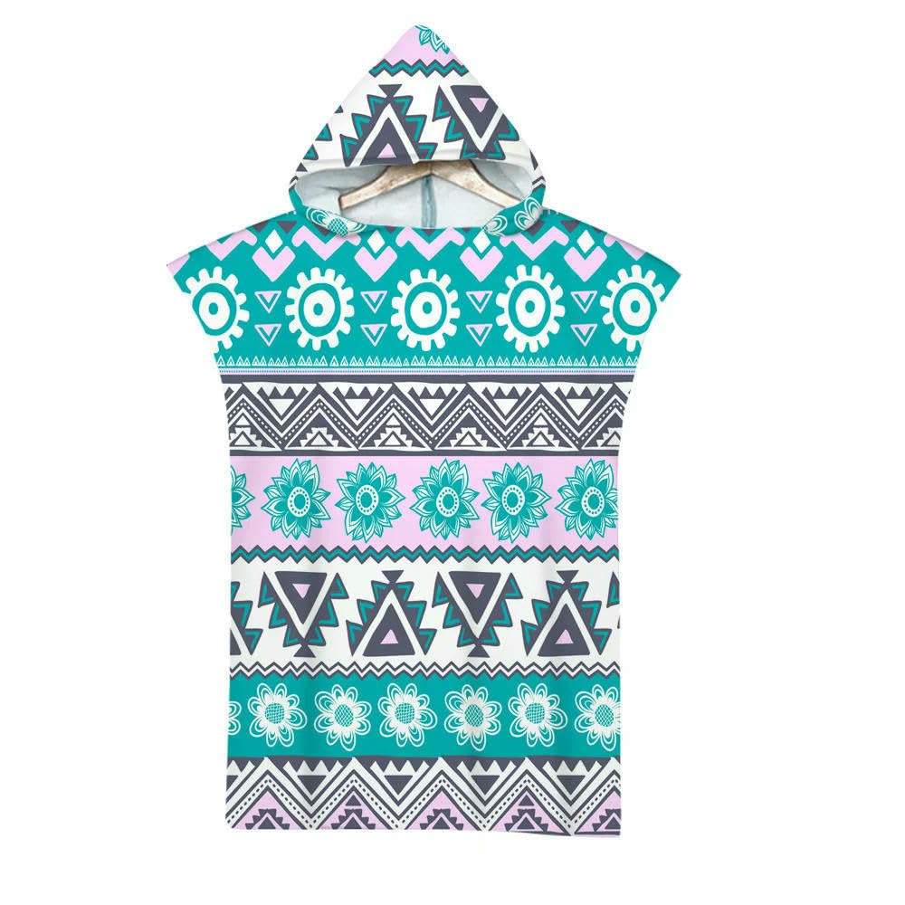 ZBDP Geometrisches Strandtuch, weiche Mikrofaser, schnell trocknend, große Badetücher, Kapuzenumhang, Neoprenanzug, Erwachsenen-Poncho, Bademantel, Surfen