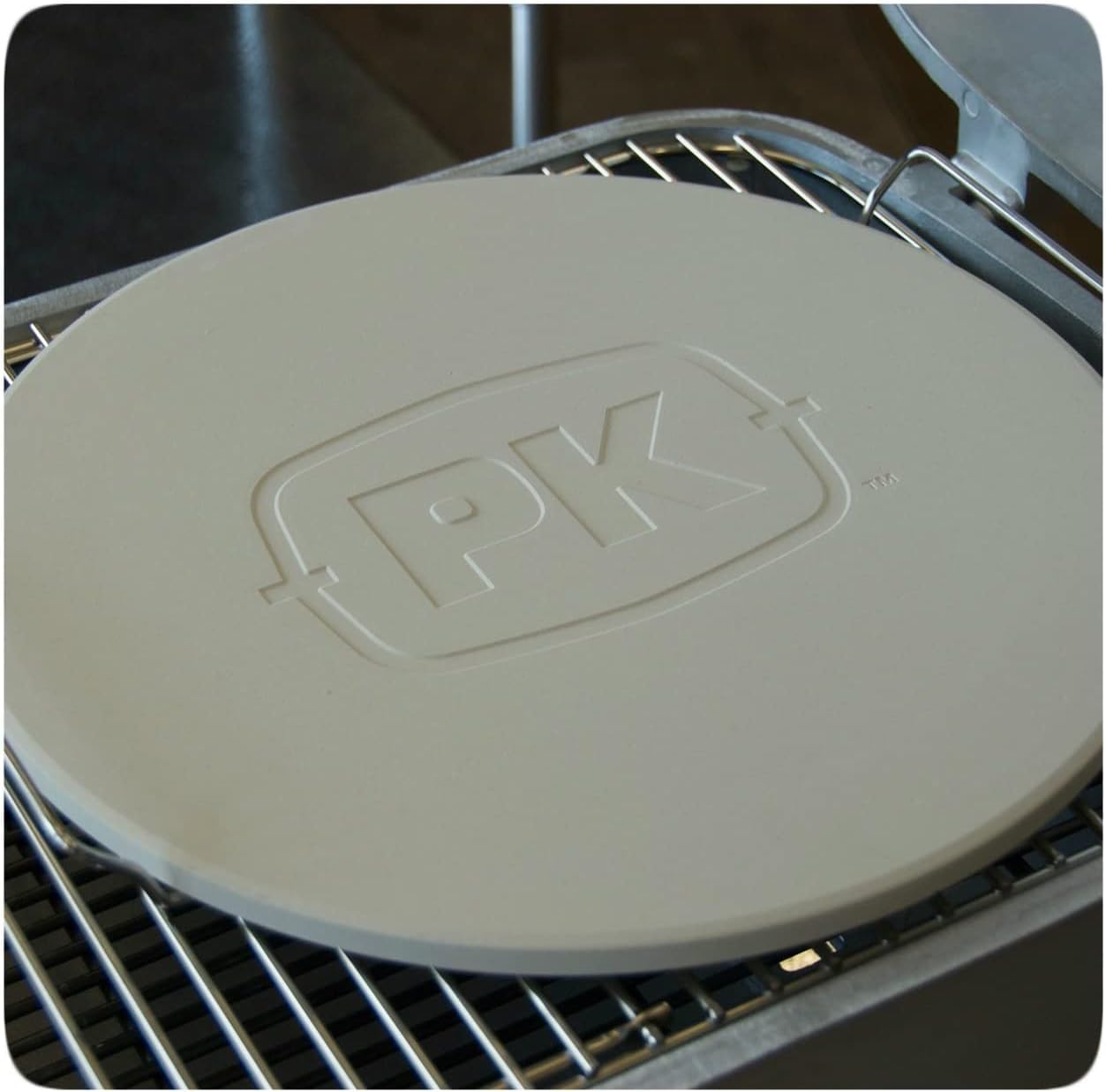 PK Grills Pizza Stone, 14-inch Round Ceramic Baking Stone for Oven, Grill, Pies, Pastry Bread, BBQ, Thermal Shock Resistant, Large, Includes Rack, PK99070 : Patio, Lawn & Garden