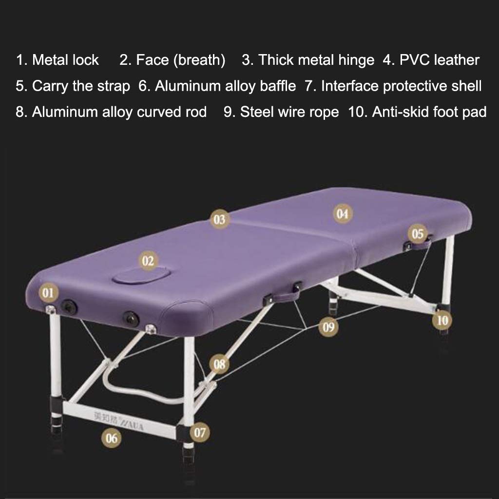 Lettino da Massaggio Pieghevole, Altezza Regolabile, Portatile, per Fisioterapia, Salone, Spa, Terapista Mobile, Uso Domestico(Purple-185 * 70 * 48