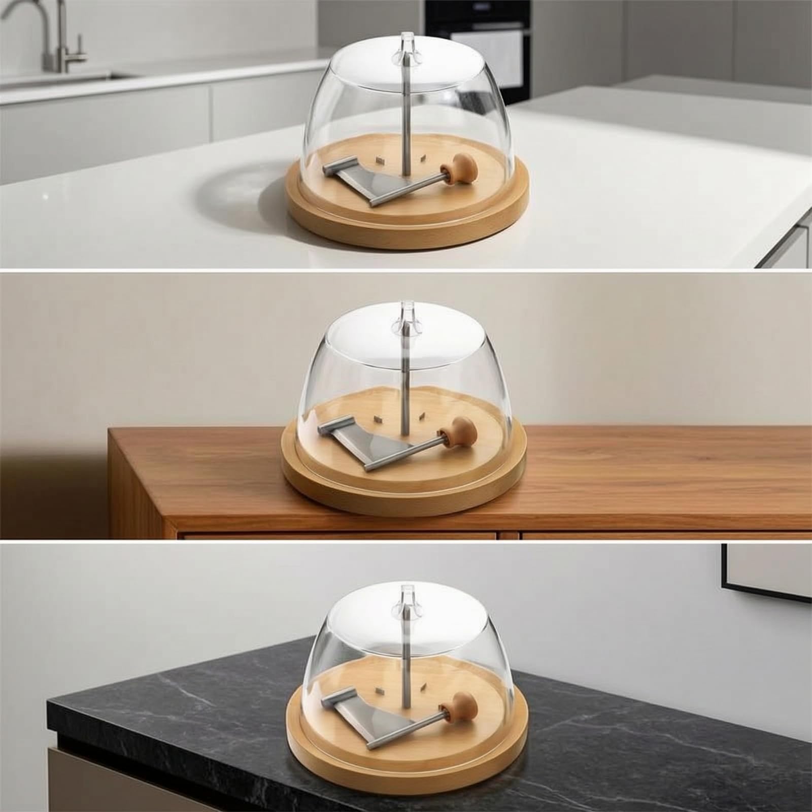 Plateau à Fromage avec Cloche Transparent Coupe-Fromage avec Poignée Creuse Rotatif Coupe-Chocolat pour Amuse-Gueule