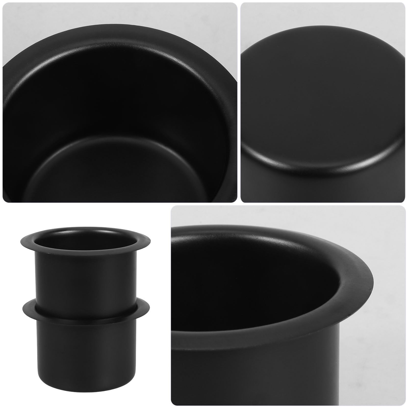 YARNOW Lot de 2 Porte-Gobelets en Acier Inoxydable Supports Encastrables Noirs pour Voitures, Canapés et Tables de Bureau, Inserts Métalliques pour Bateaux, Diamètre Intérieur 9 CM