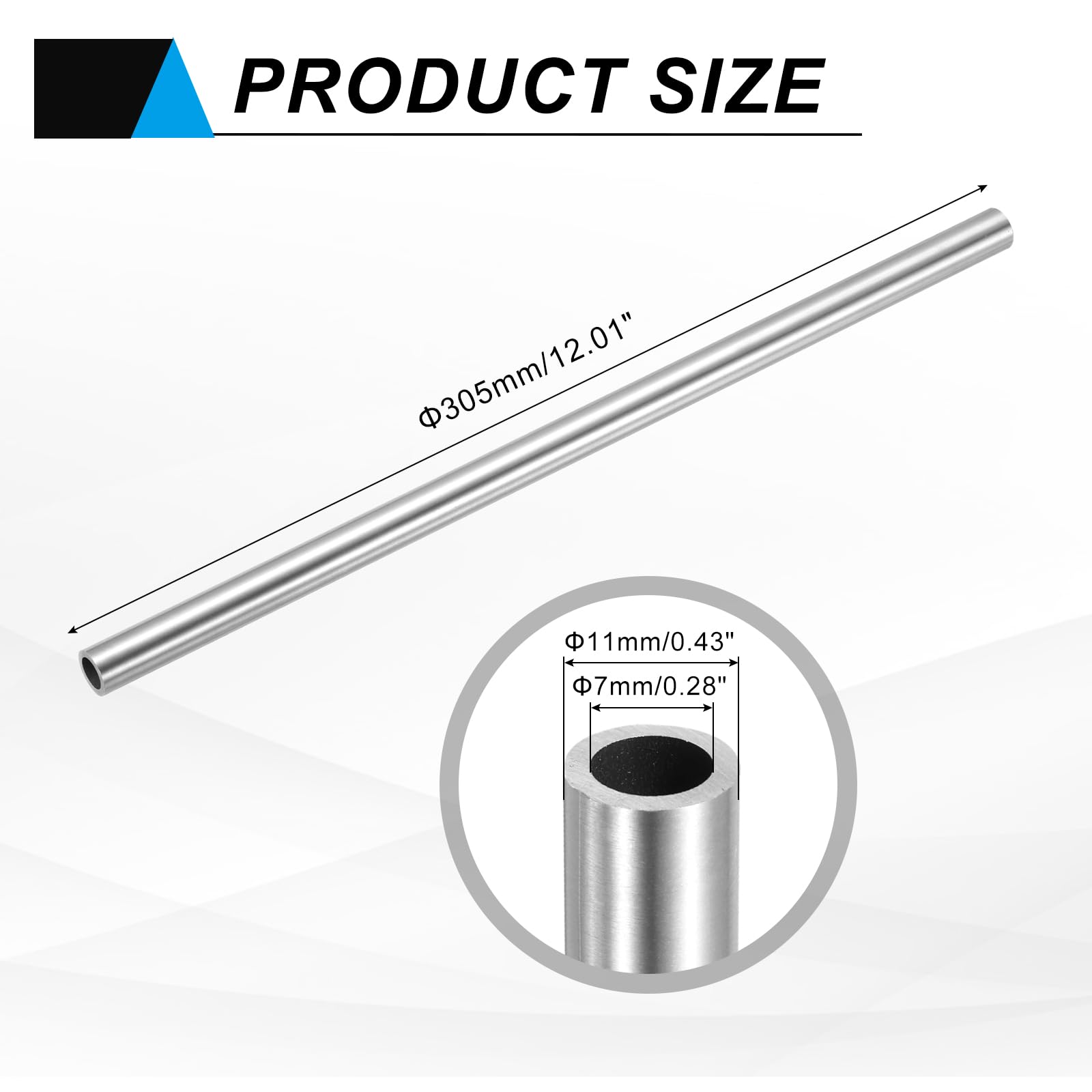 sourcing map Tubo in Acciaio Inossidabile 304 ID 7mm OD 11mm Lunghezza 305mm