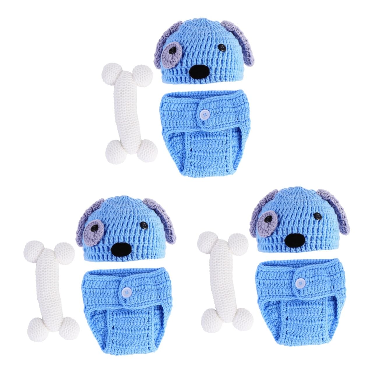 Hemobllo Ropa De Tejida Mano Con Diseño De Perrito Para Fotografía De Recién Nacido Incluye Sombrero Pantalones Cortos Y Azul