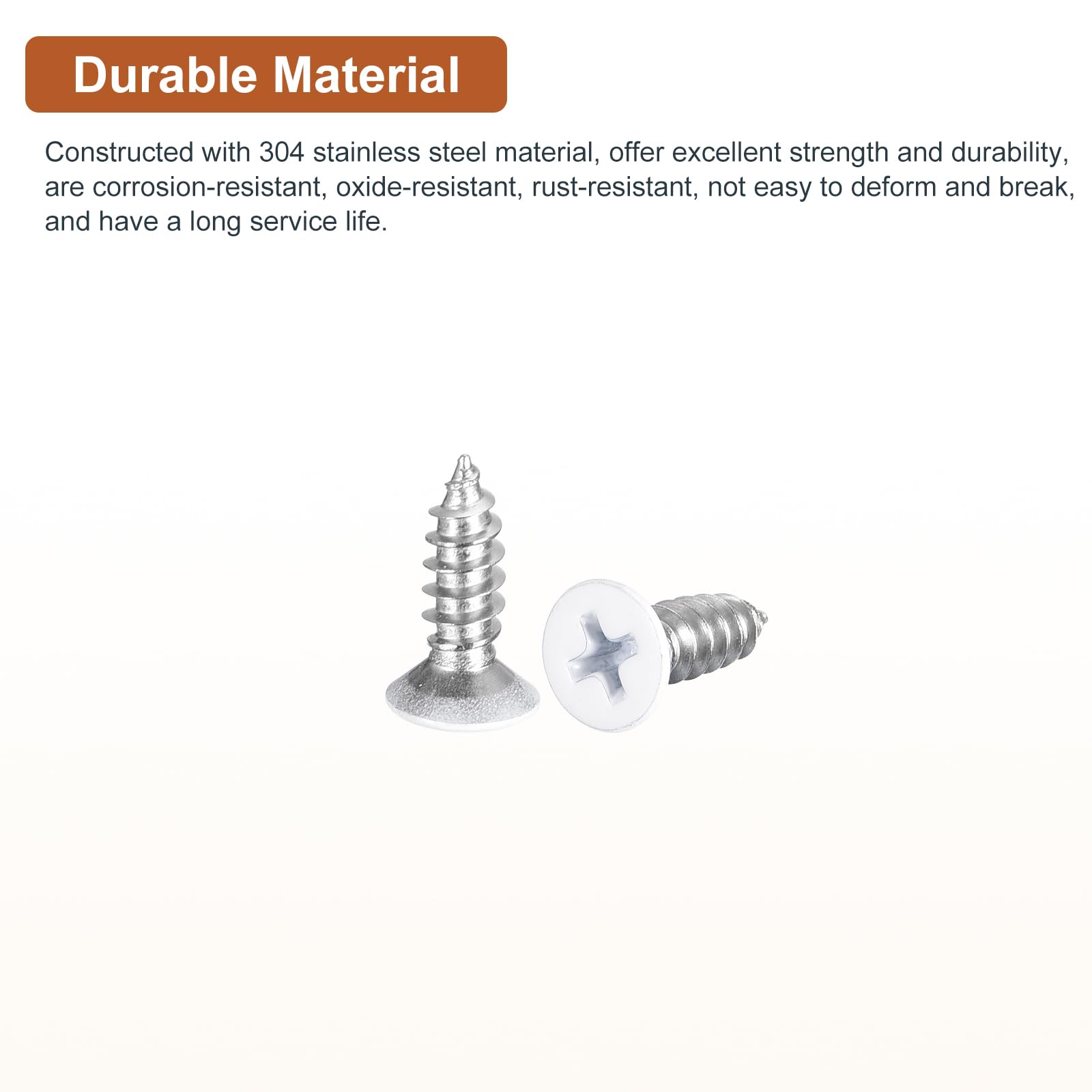 DTGN 100Pcs ST5x16mm Flat Head Wood Screws, 304 Stainless Steel White Phillips Self Tapping Screws - Image 3