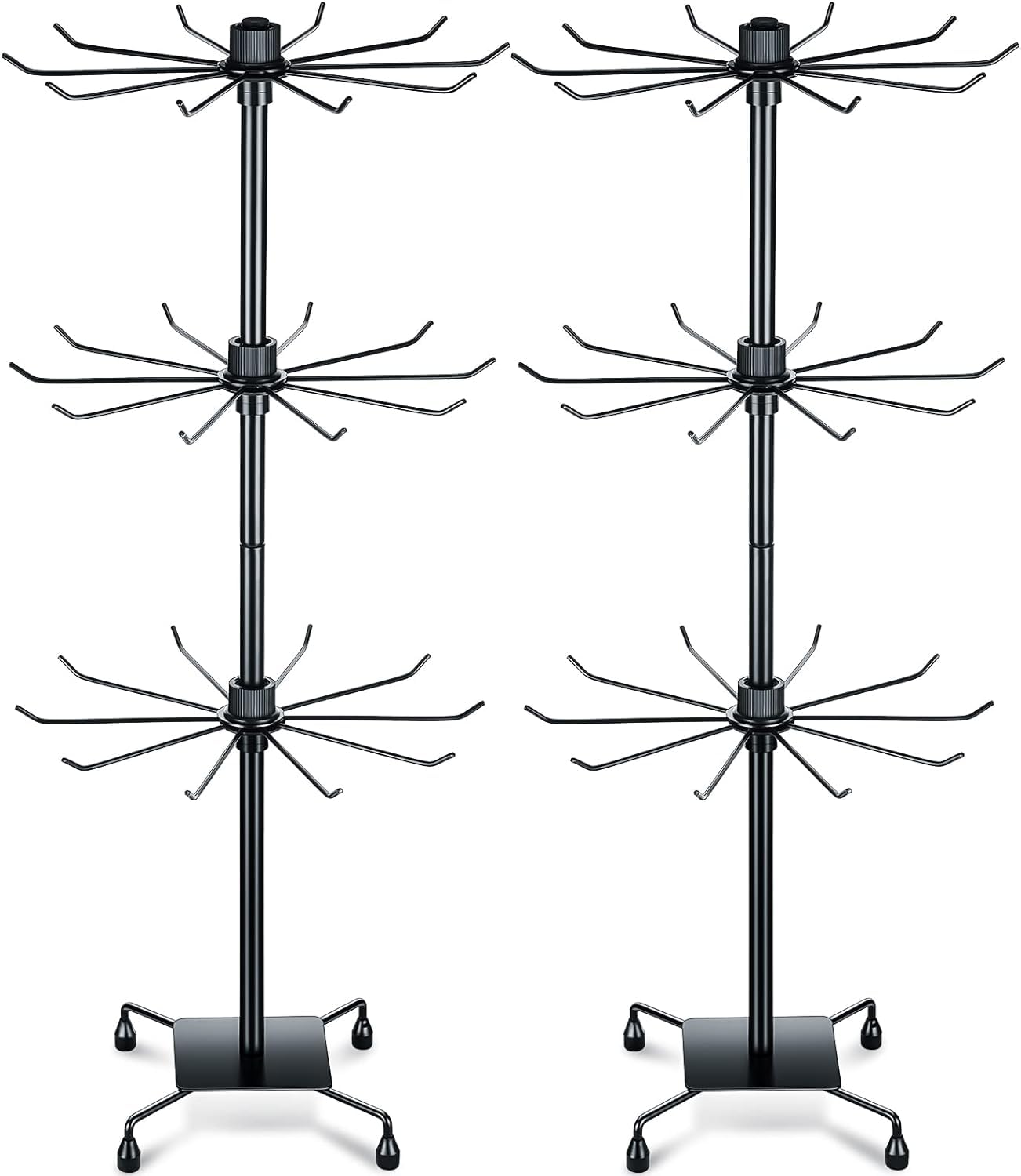 Lemecima 2 Pcs Rotating Jewelry Display Rack with Hooks Metal Earrings Display Stand for Selling Necklace (Black, 3 Tires)