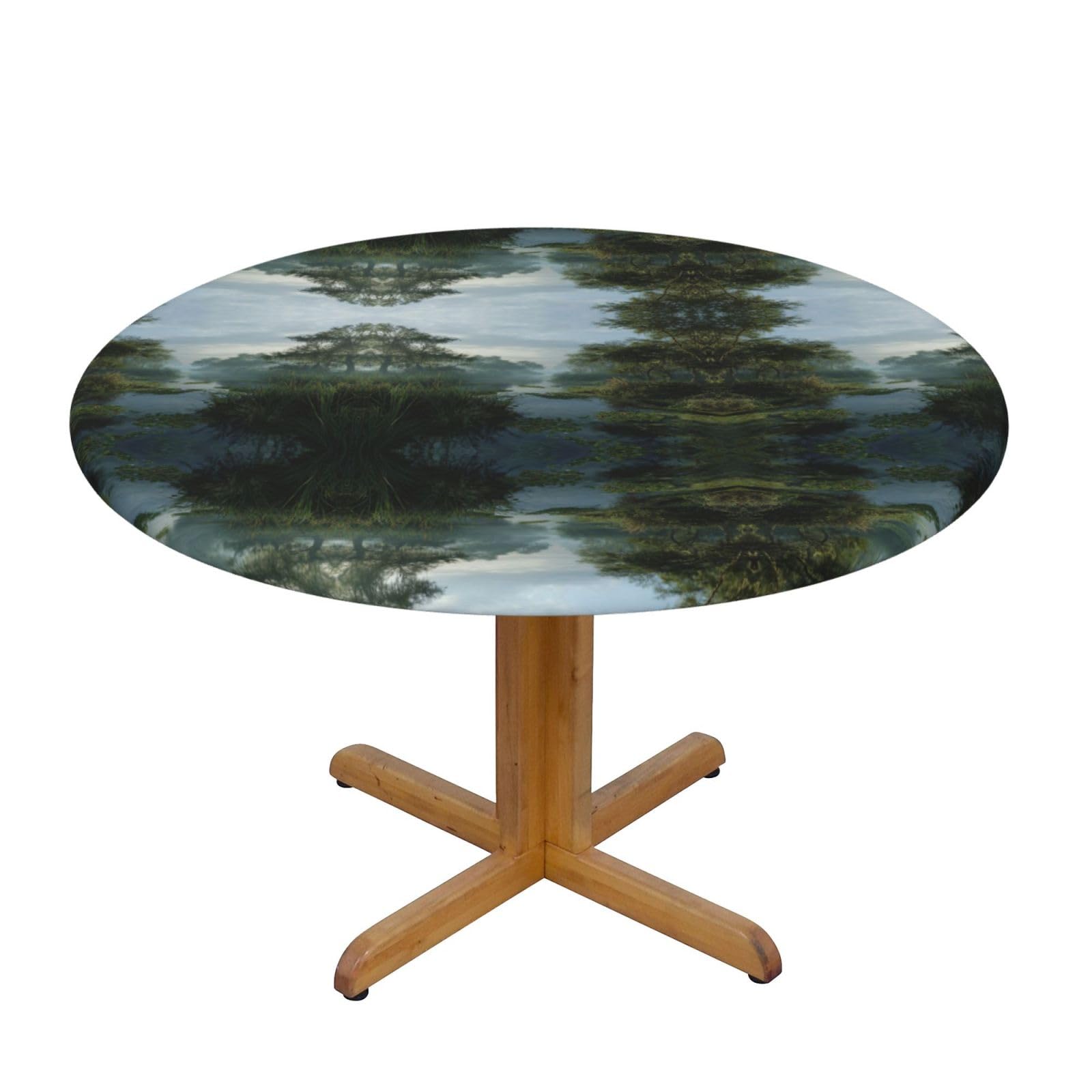 EZDLOWVBA Swamp Wetland print Round Tablecloth with Elastic Fits Tables Outdoor Tablecloth,Stain Resistant Table Cover for Kitchen Dining Parties