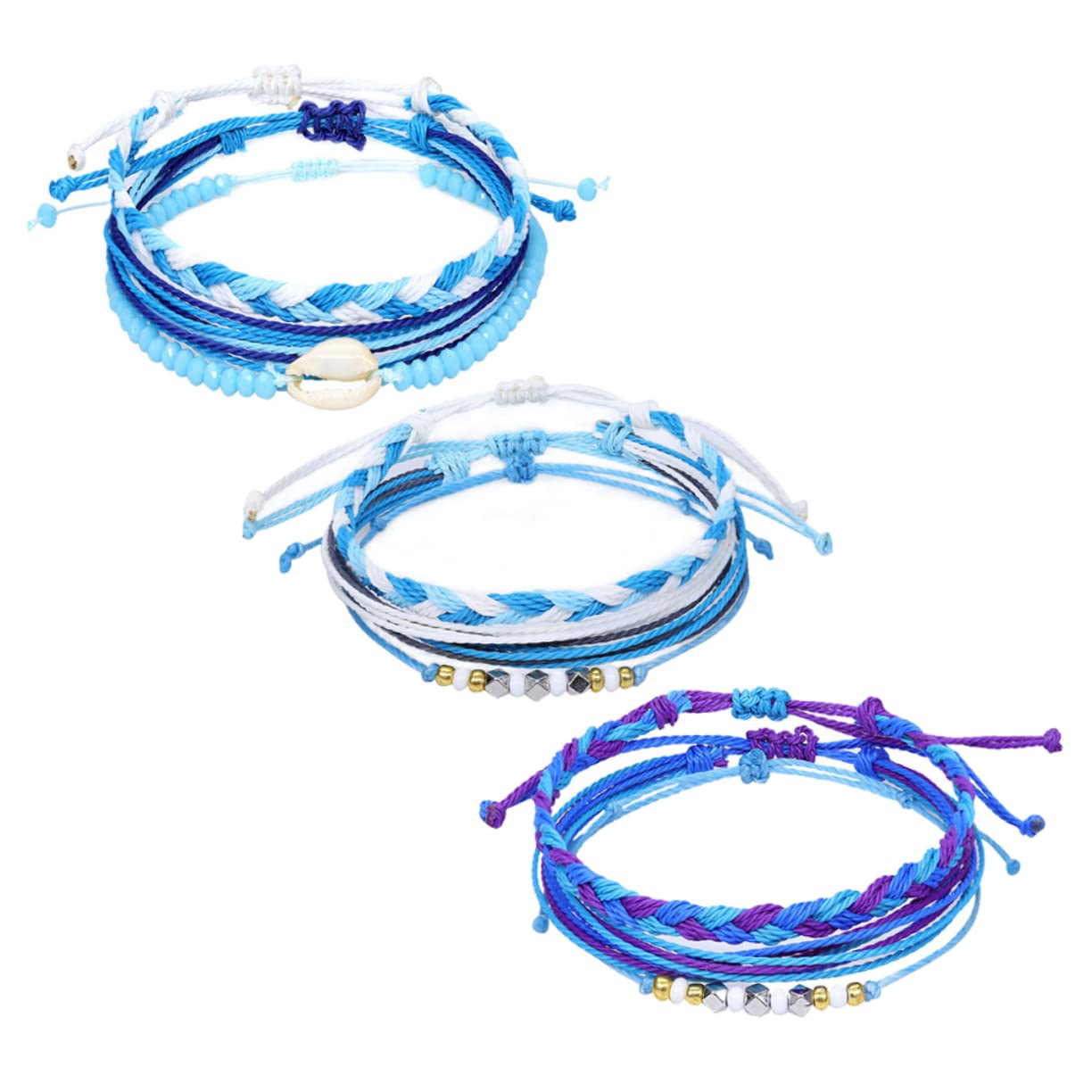 9piezas Pulsera De Conchas Marinas Tejida Mano Hilo De Cera Accesorio Ligero y Duradero Para Fiesta Viaje y Uso Diario