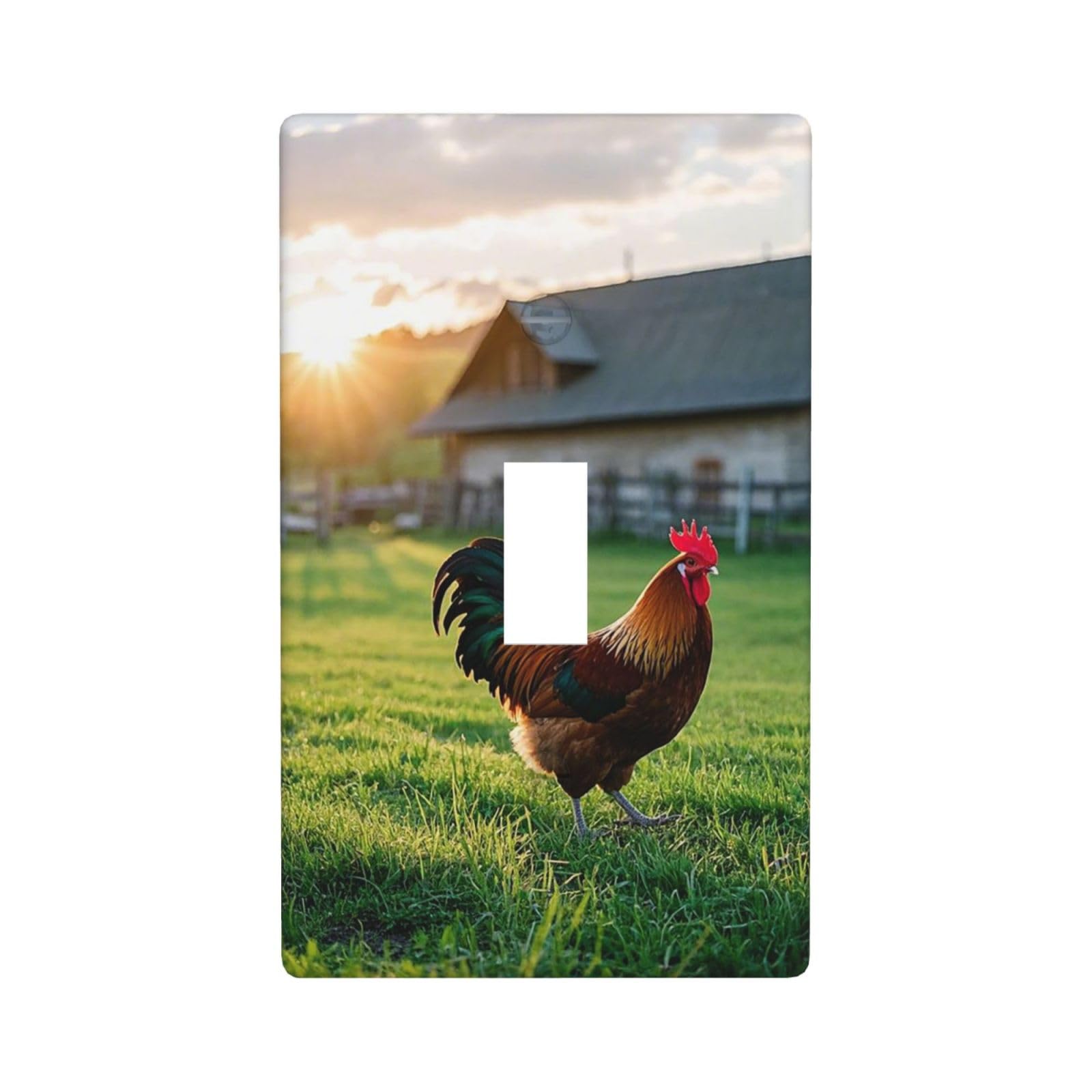 Old Fashioned Rooster Country Farm Wall Plate, 1-Gang Decorative Light Switch Covers, Unbreakable Polycarbonate Faceplates Outlet Cover Electrical Receptacle Plug Covers Standard Size
