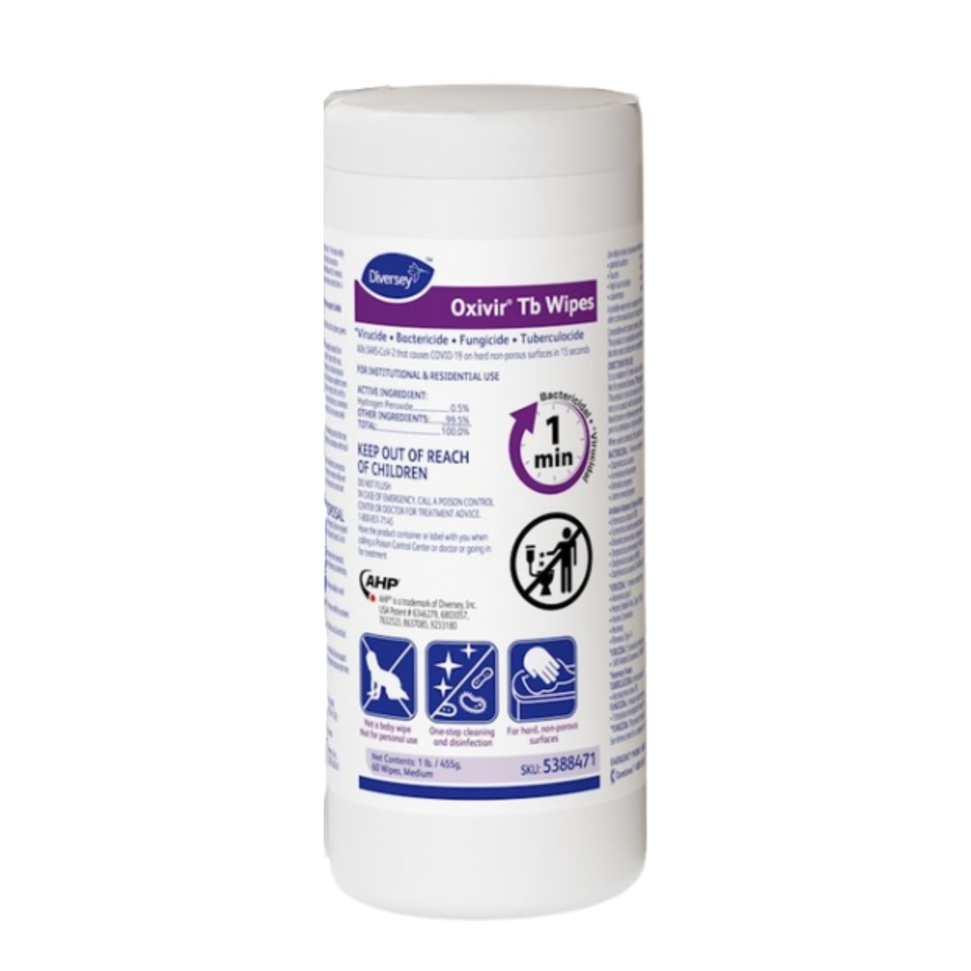 Oxivir Diversey Tb Disinfectant Wipes, ADA Canister, Large, 60 Count