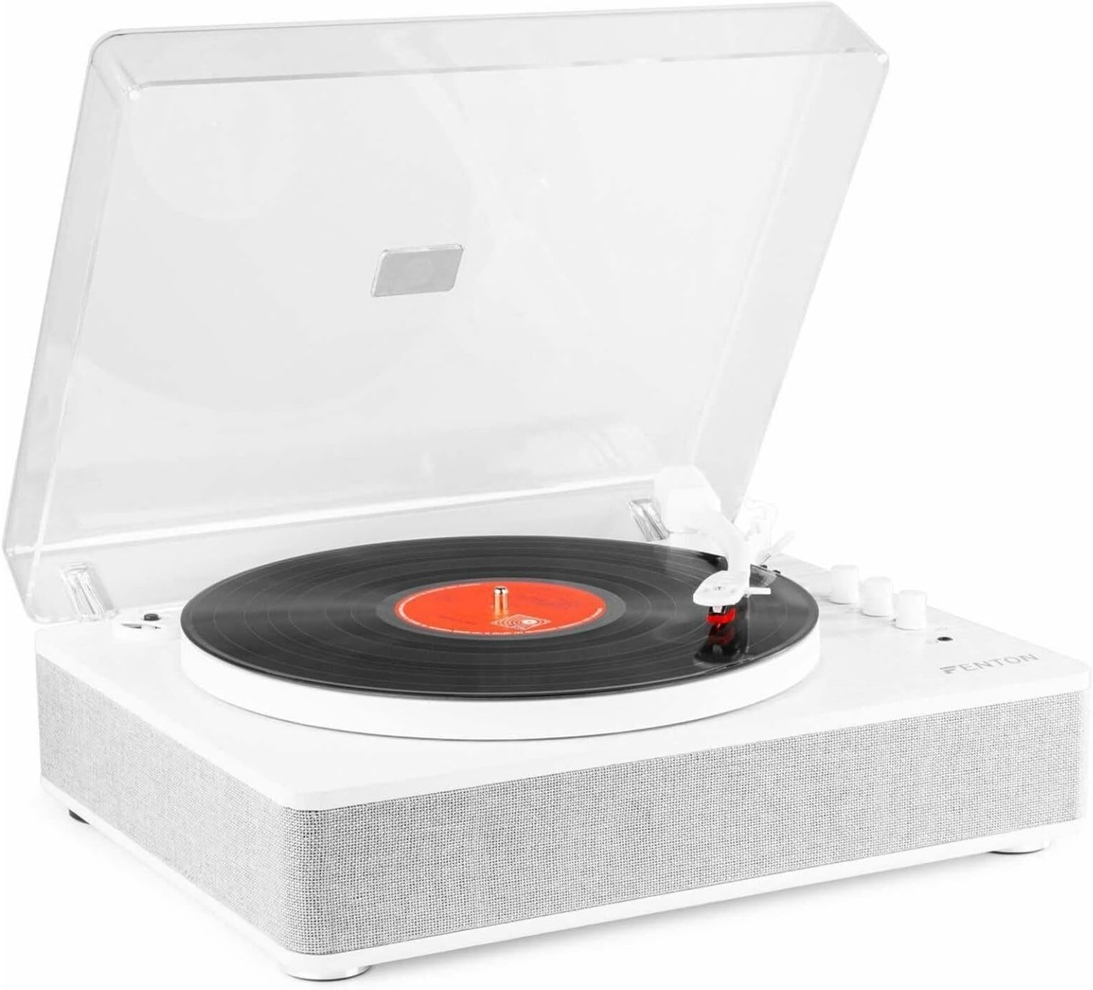 – Fenton RP162W Record Player with Bluetooth Output & Built-in Speakers | Versatile Vinyl Player & Bluetooth Transmitter | Elegant White Design for Modern Listening