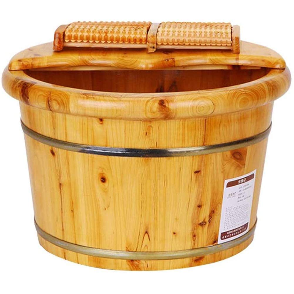 Vasca per Pediluvio in Legno, Vasca per Pediluvio in Legno Massello di Cedro per Pediluvio, Vasca per Pedicure, Massaggio Termale, con Coperchio Massaggiante