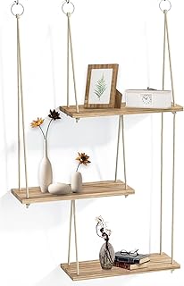 Étagères suspendues pour mur, 3 niveaux en bois bohème flottant, étagère de rangement pour décoration murale, petites plantes, suspension avec corde pour chambre à coucher, salon, cuisine