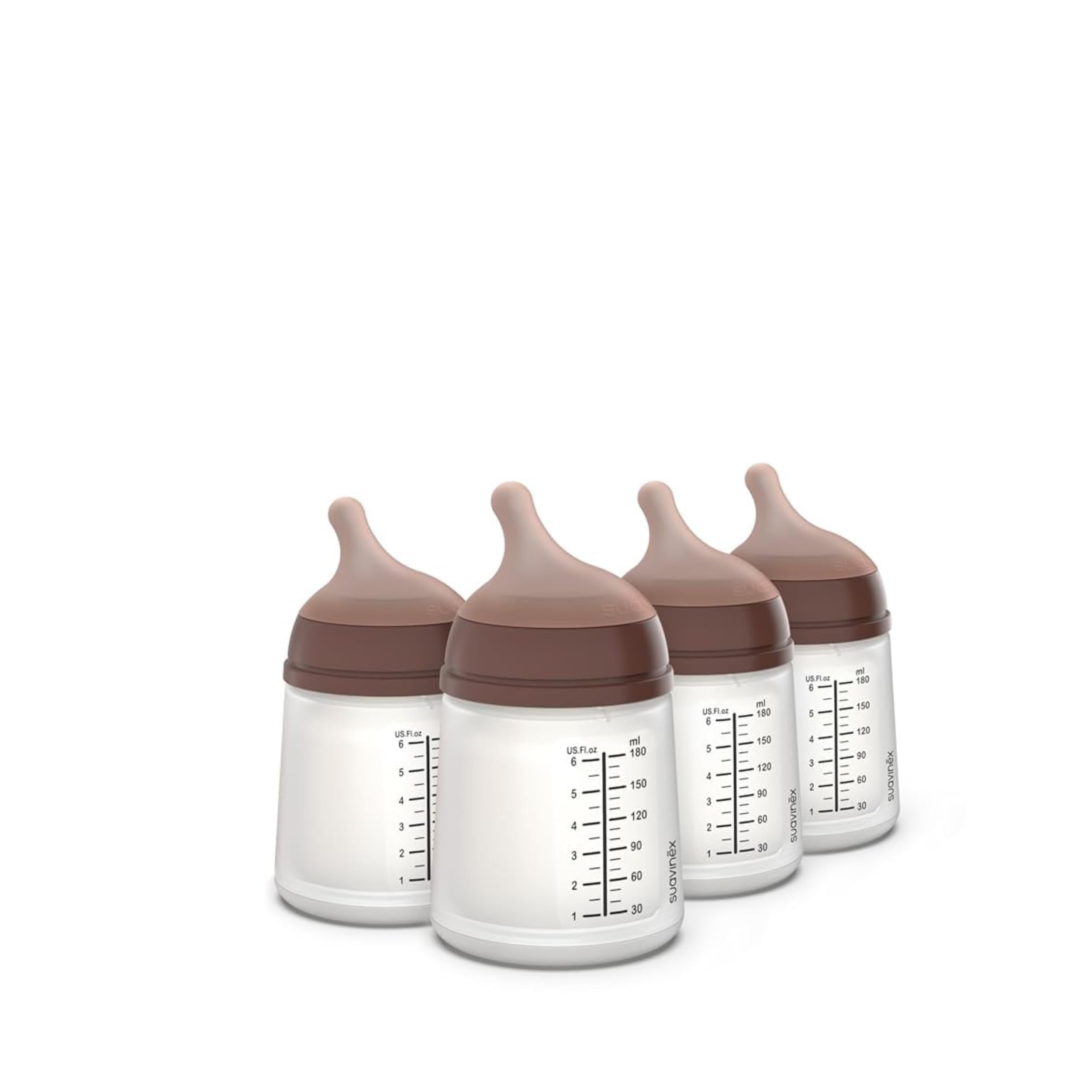 Suavinex Zero Zero Anti Colic Baby Bottle, No 1 Spanish Baby Bottle Brand, Minimizes Bottle Rejection & Nipple Confusion, Perfect for Breastfeeding Babies, 4 PK 6 oz, Deep Tone, Adaptable Flow