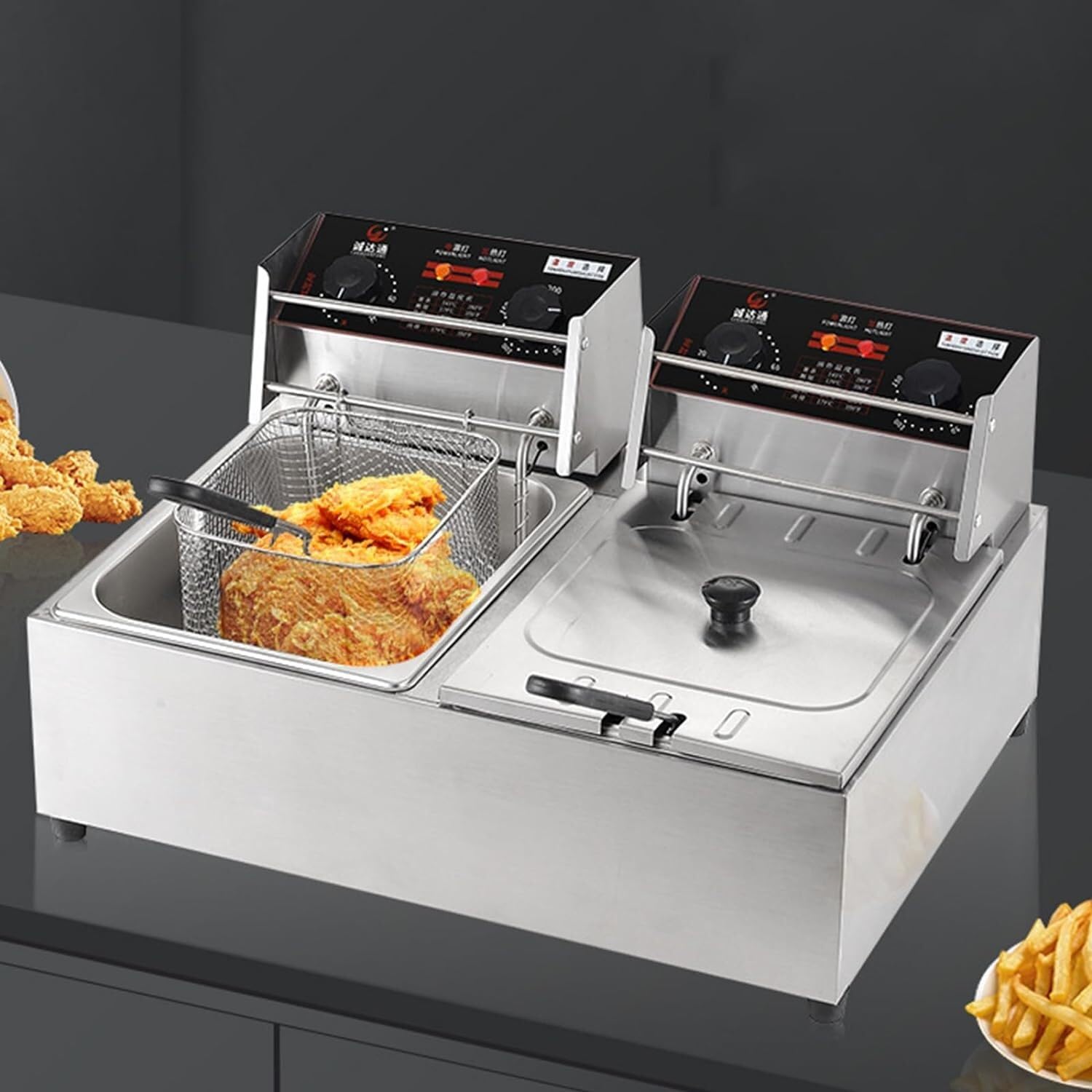 Friggitrice commerciale, friggitrice, friggitrice elettrica da banco da 2500 W con cestello rimovibile Friggitrici commerciali con controllo della temperatura Timer da 60 minuti per uso domestico e
