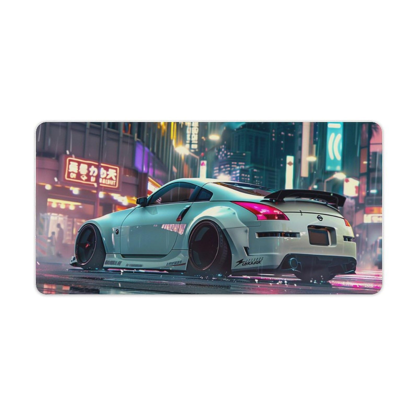 ANMOGID Gaming Mouse Pad, JDM Car Mouse Pad, White 350Z City Neon Desk Mat, Extended 23.6" x 11.8" for Office Home, Non-Slip Rubber Keyboard Mat Decor, Computer Accessories Office Organizers Supplies