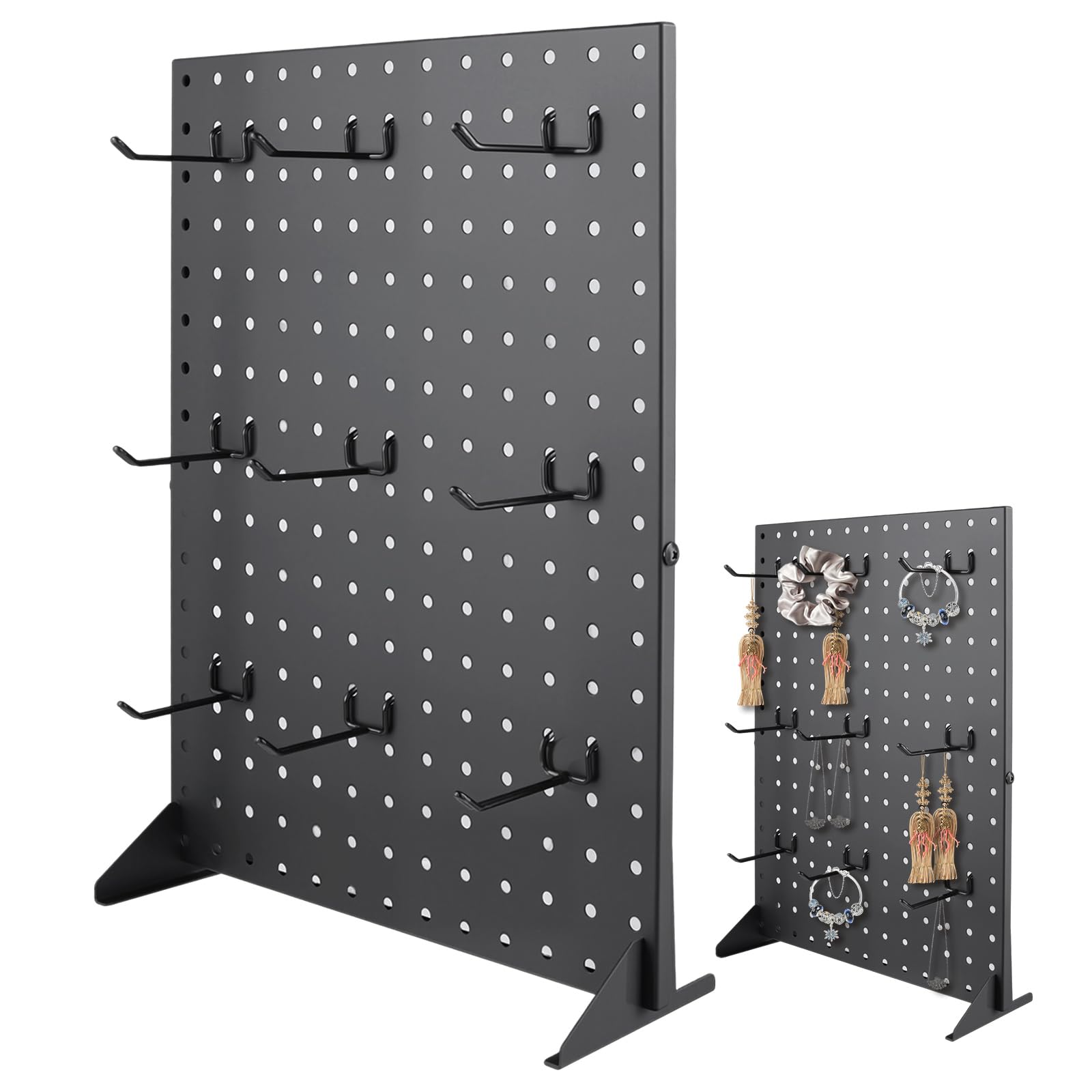 CHIHEUNG 1 PCS Pegboard Display Stand, Metal Peg Board with 15 Hooks, 43x33cm Black Pegboard Organizer for Craft Fairs, Retail Stores, Jewelry Display, Wall Mounted Storage Board