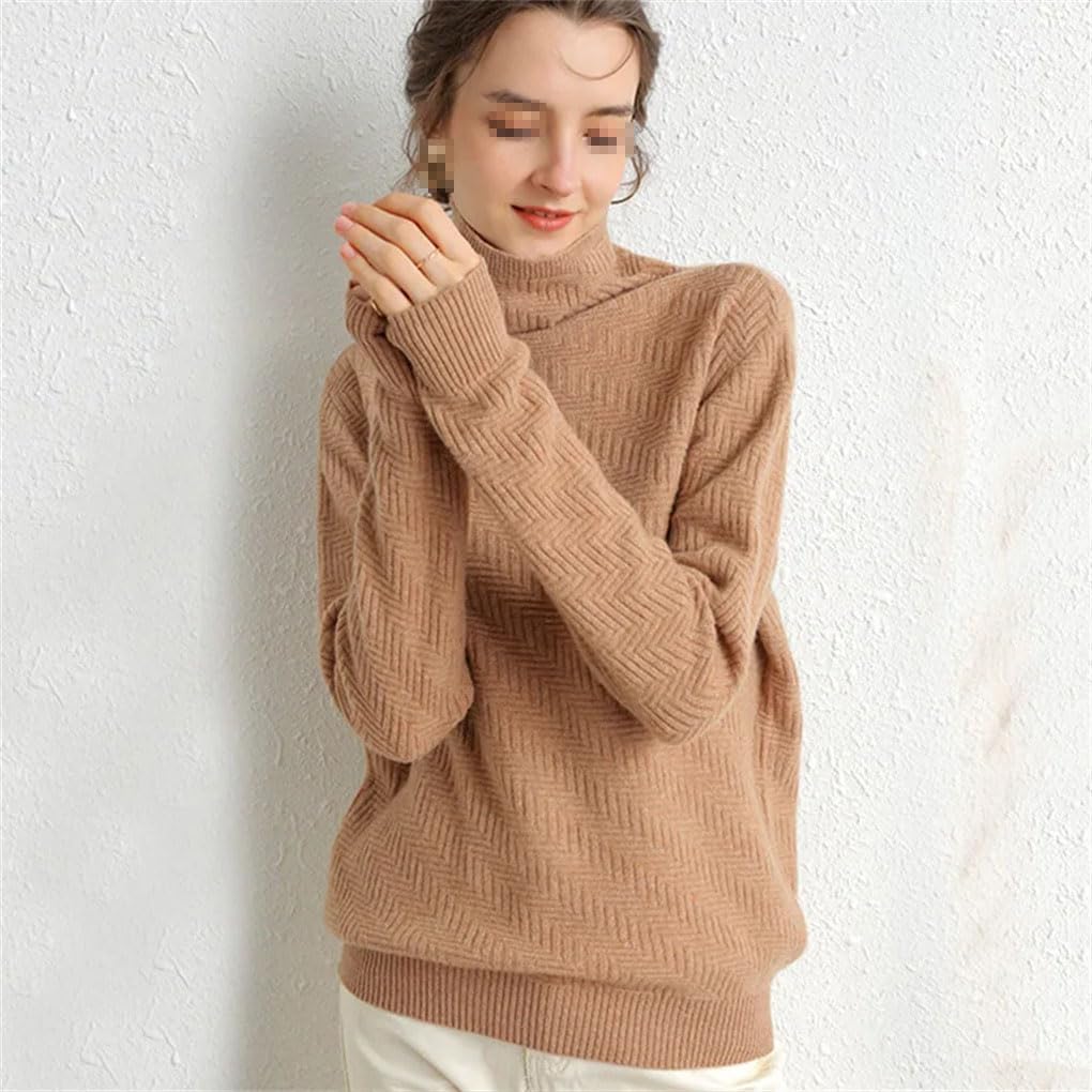 Suéter de lana para mujer, suéter suave 100% lana merino, suéter de cuello alto, suéter de manga larga para mujer