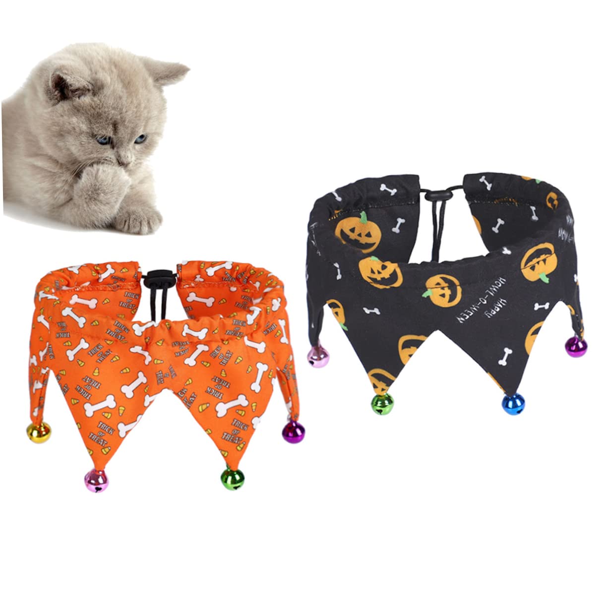 Toddmomy 6pièces Collier Ajustable pour Animaux De Compagnie avec Clochettes Lot de Halloween pour Chien Et Chat Orange Noir