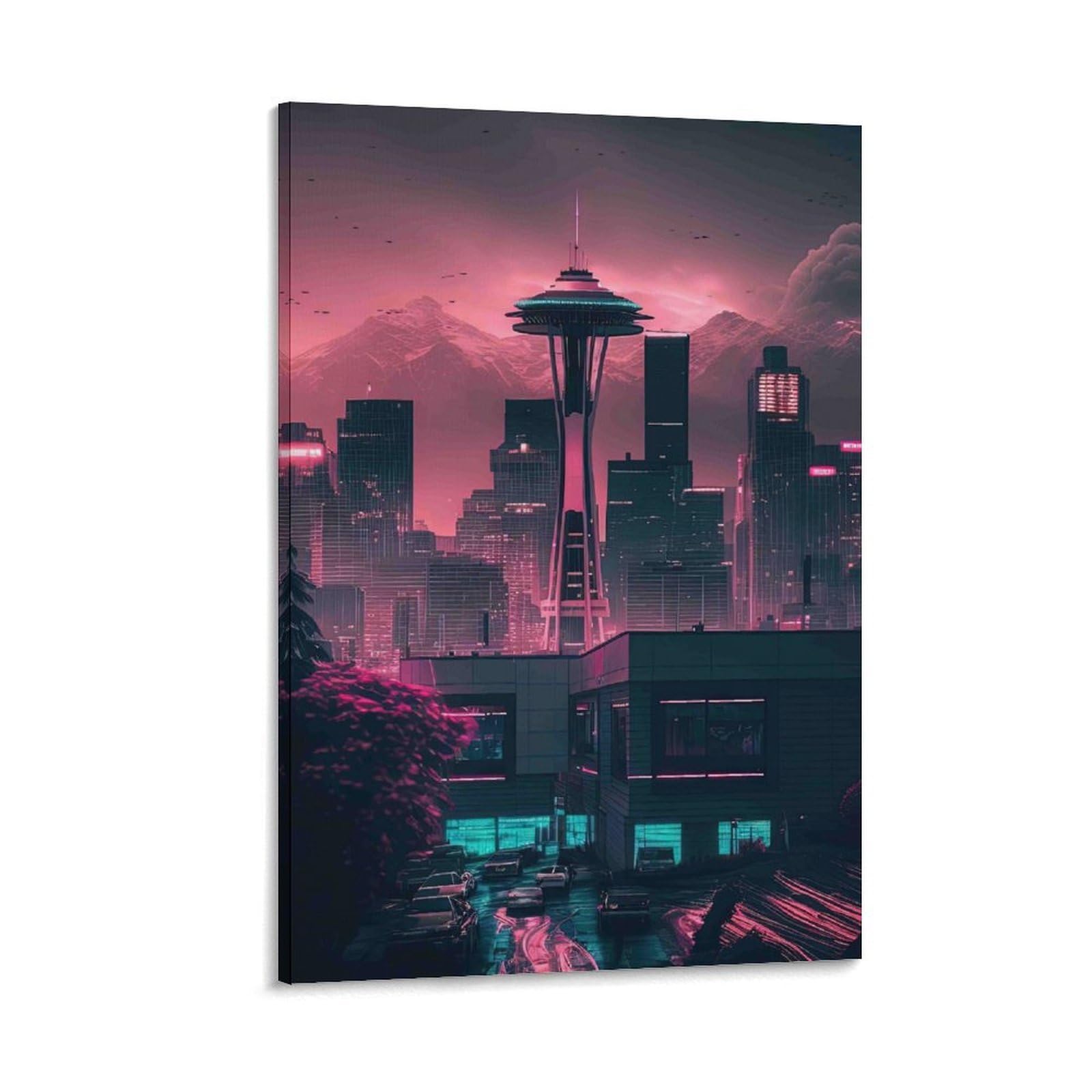 DHBANEIOK Cyberpunk Cityscape Wall Decor Poster Giclee Canvas Prints Modern Wall Art Picture Wall Hanging for Living Room Bedroom Home Decorations 24x36inch(60x90cm)
