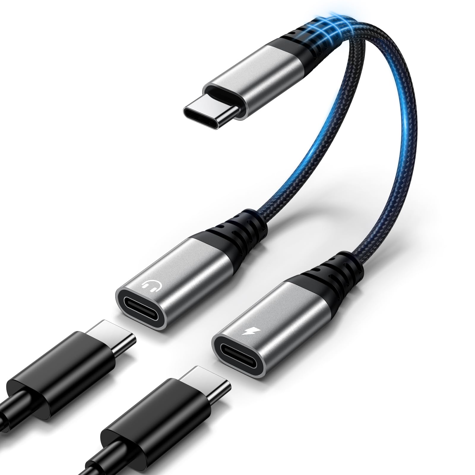 USB C Splitter 1 zu 2, USBC Verteiler Doppelstecker, USB C Kopfhörer Adapter und Laden für iPhone 16 15 Plus Pro Max, iPad Pro Air Mini, Samsung S25 S24 S23 S22 S21 S20 Ultra, Google, Laptop usw