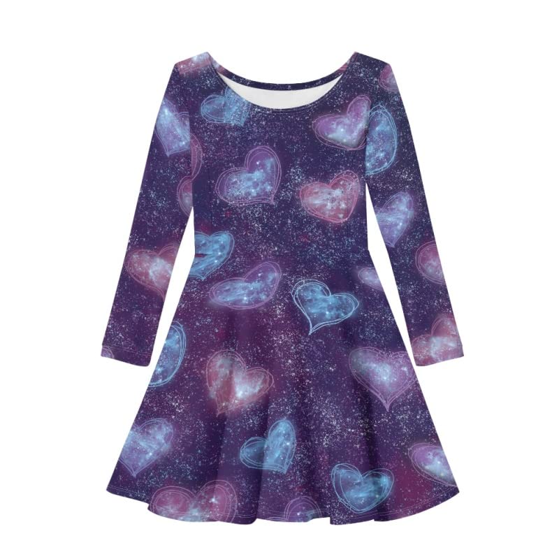AmzPrint Colorful Cartoon Toddler Baby Girl Love Heart Print Dress Princess Long Sleeve A-Line Birthday Dress for Girls 3T