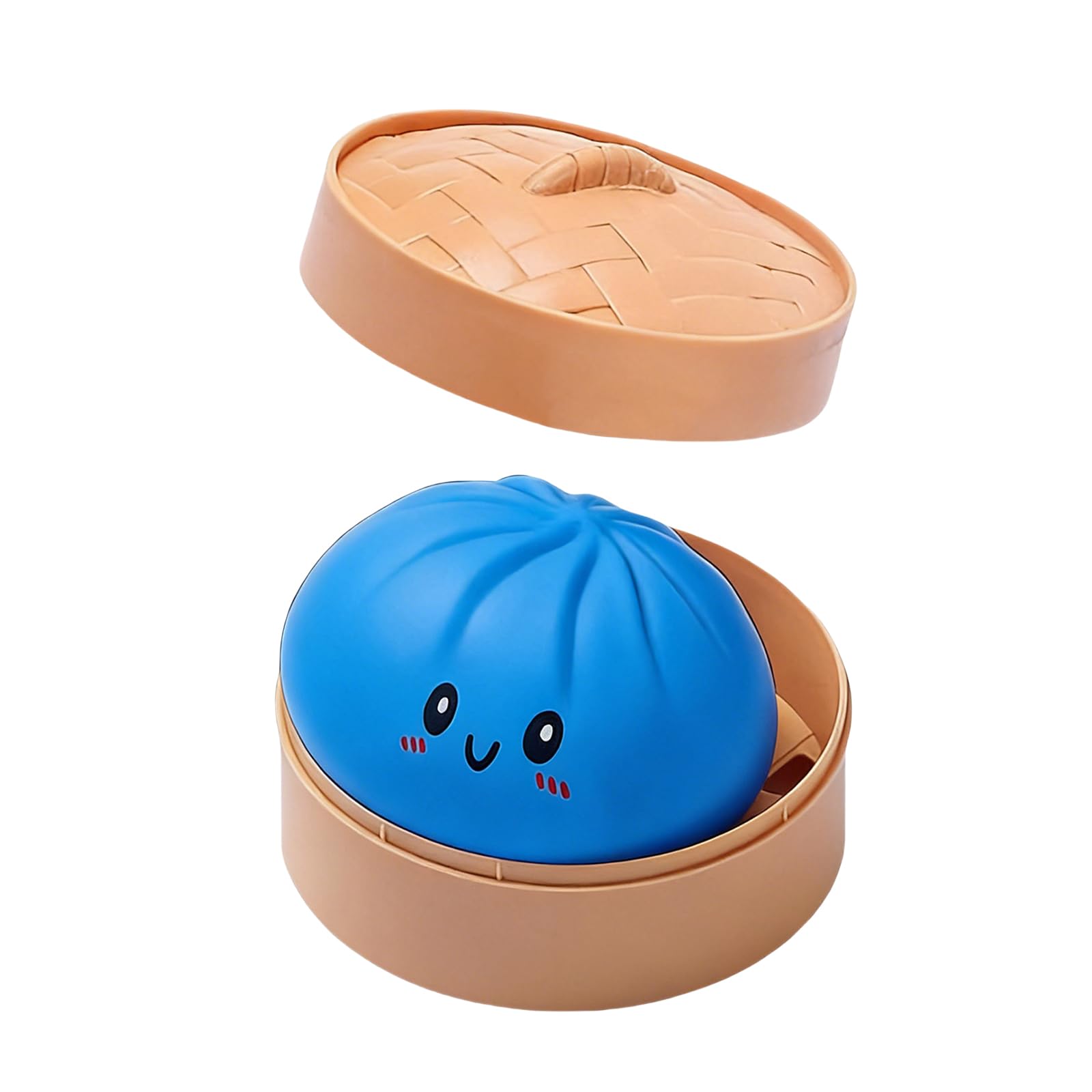 Glitter Dumpling Squishy Toy, Stress Relief Bao Bun S-quishy Squeeze Toy with Steamer, Cute Anxiety Relief Fidget Toy for Adults and Kid (Blue, Pure color)