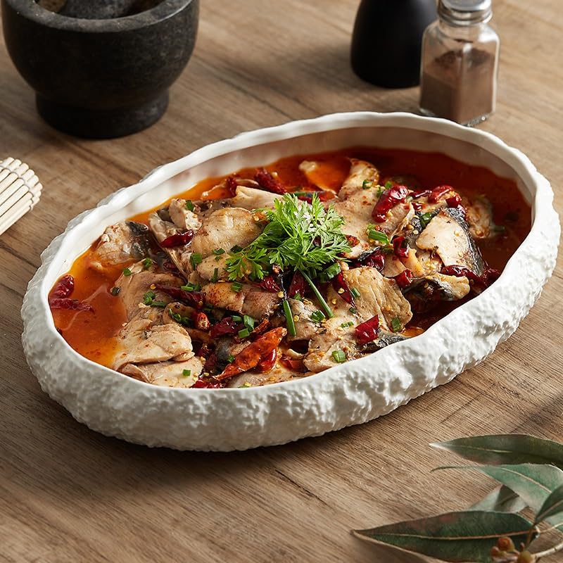 Platos de Cena platear de Pescado al vapeur Hondo con diseño de Roca de cerámica for el hogar, platear de mariscos for el Club del Hotel Platos de Pasta(9inch)