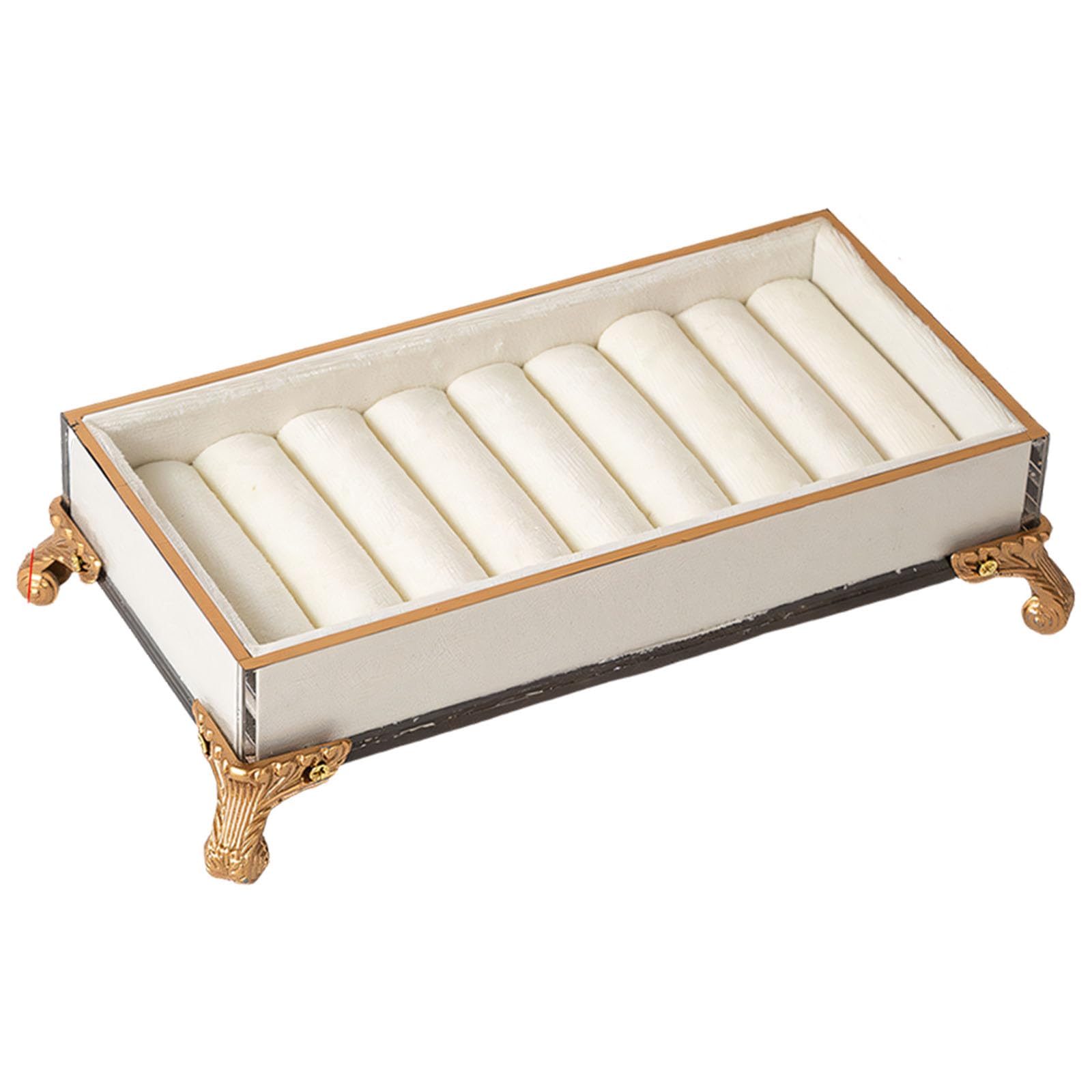 NRVTRE Rectangular Jewelry Storage Tray with Rolled Slots, Fleece Showcases Holder for Rings Studs and Small Pins Display Earring Holder