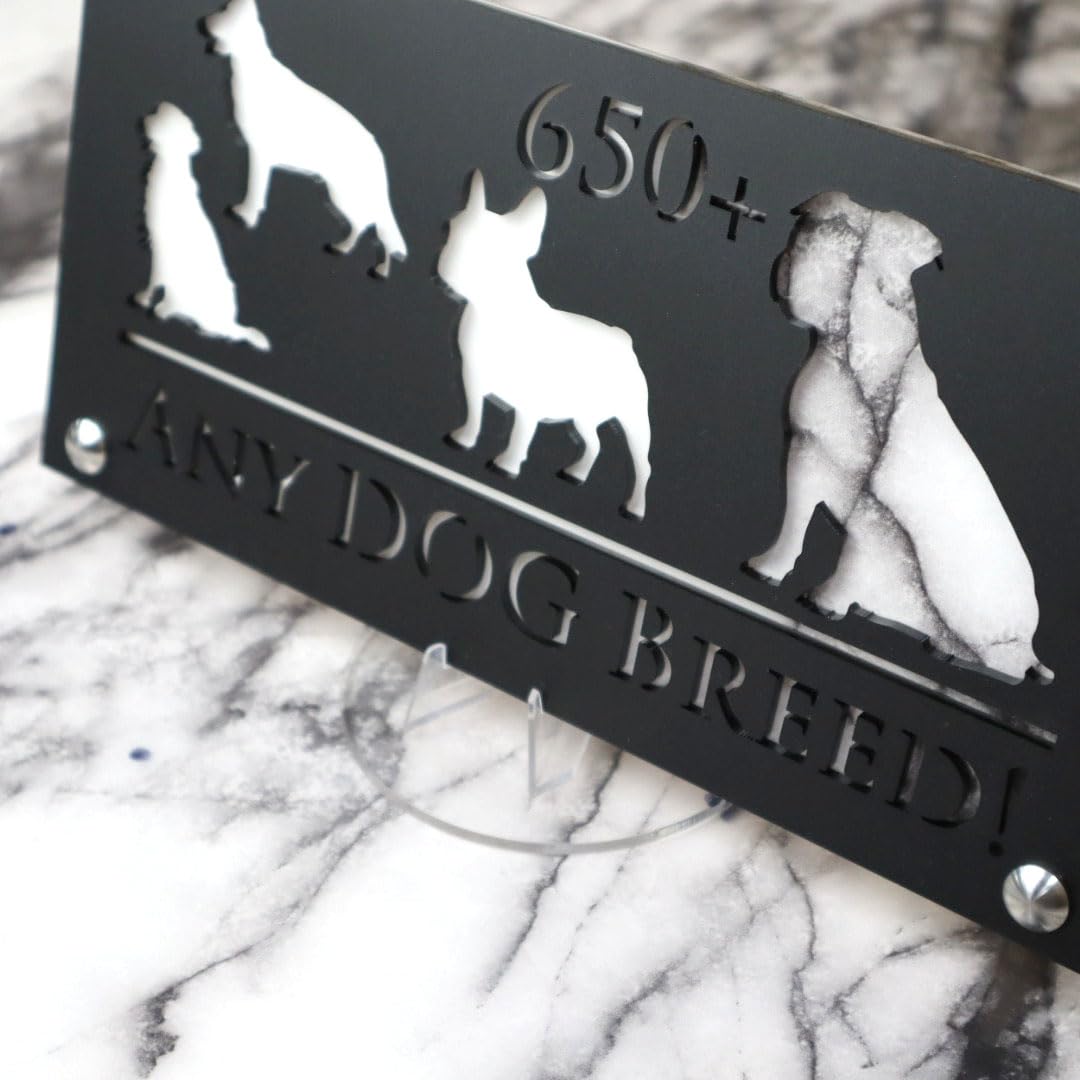 K Smart Sign | 280mm x 140mm | Personalised Dog Luxe property house Dogs wall number address Any-Dog personalised plaque numbers signs fully personalised choose your own (Black & White Marble)