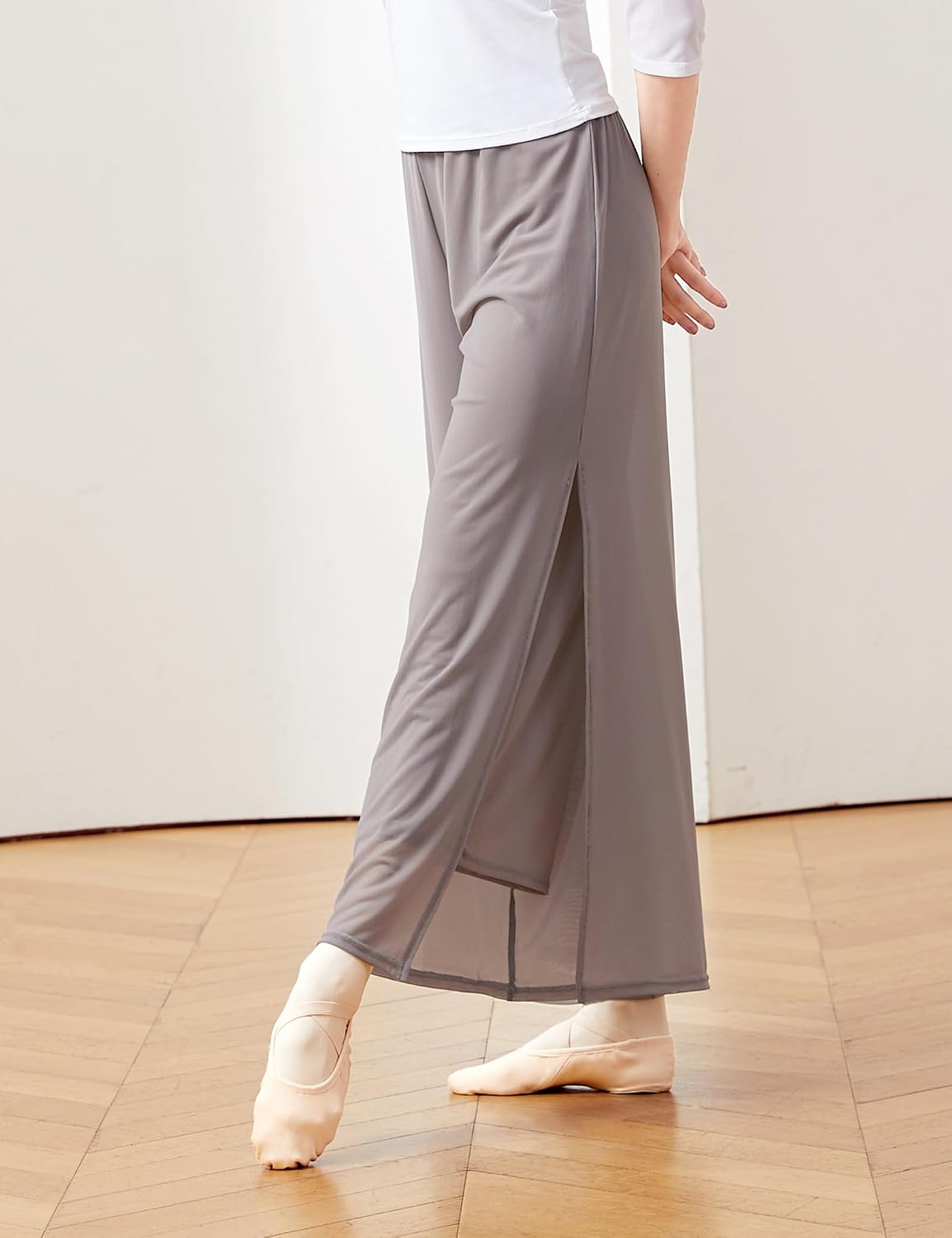 Daydance Women Palazzo Pants Loose 2 Layers Side Slit Loungewear for Dance, Ballet, Yoga