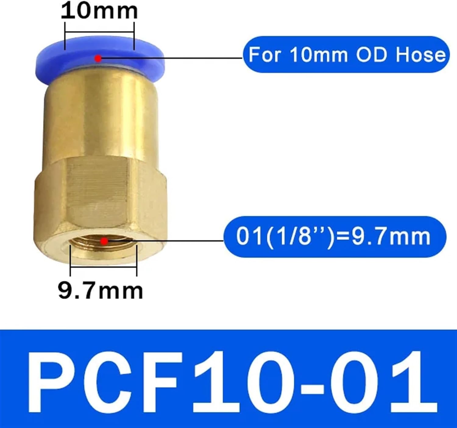 10PCS PCF Pneumatic Air Connector 4 6 8 10 12mm Hose Tube 1/8" 3/8" 1/2" 1/4" BSP Female Thread Brass Quick Pipe Joint Fitting (Color : PCF10-01, Size : 10 PCS)