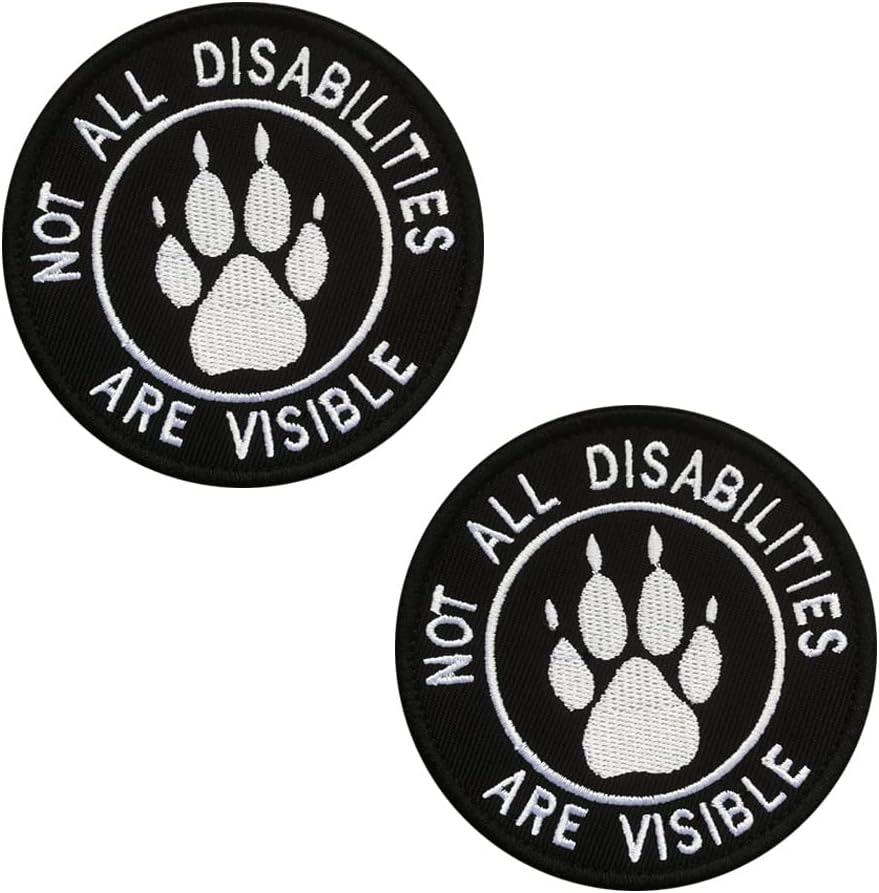 Zcketo 2 Pieces Emotional Animal Patch Not All Disabilities are Visible Vests/Harnesses Tactical Military Badge Emblem Embroidered Fastener Hook & Loop Patches Appliques 3.15 Inch Sized