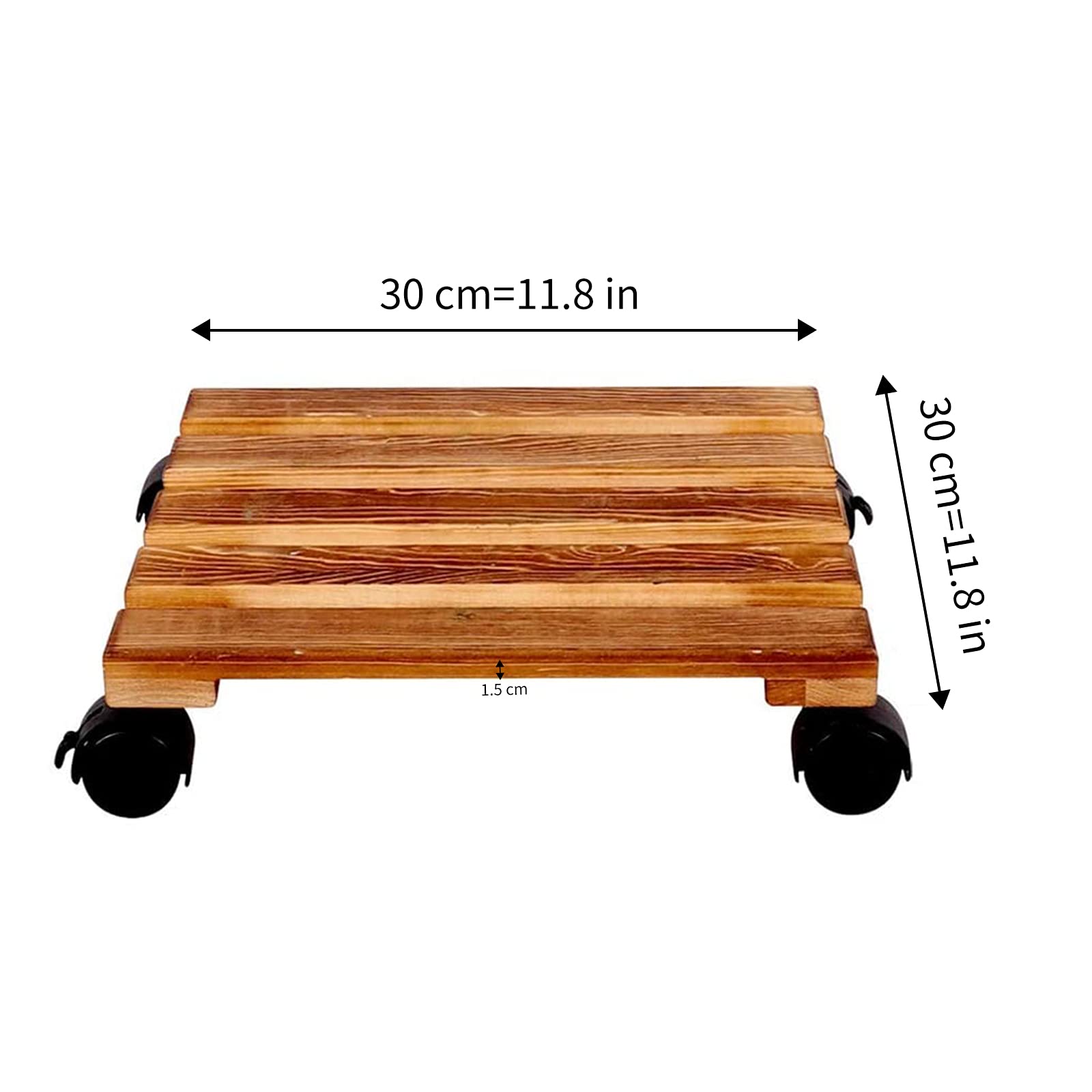 Pflanzentrolleys mit Rädern, robust, 2 Stück, 30,5 cm, quadratisch, Topfwagen aus Naturholz, Stabiler Blumenständer, Rollwagen, verriegelbar, für drinnen und draußen, Holztöpfe
