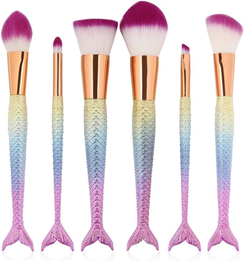 6 Pieces Mermaid Makeup Brush Set Lovely Makeup Brush Kit for Girls Portable Beauty Cosmetic Tools Women Cosmetic Concealer Brush