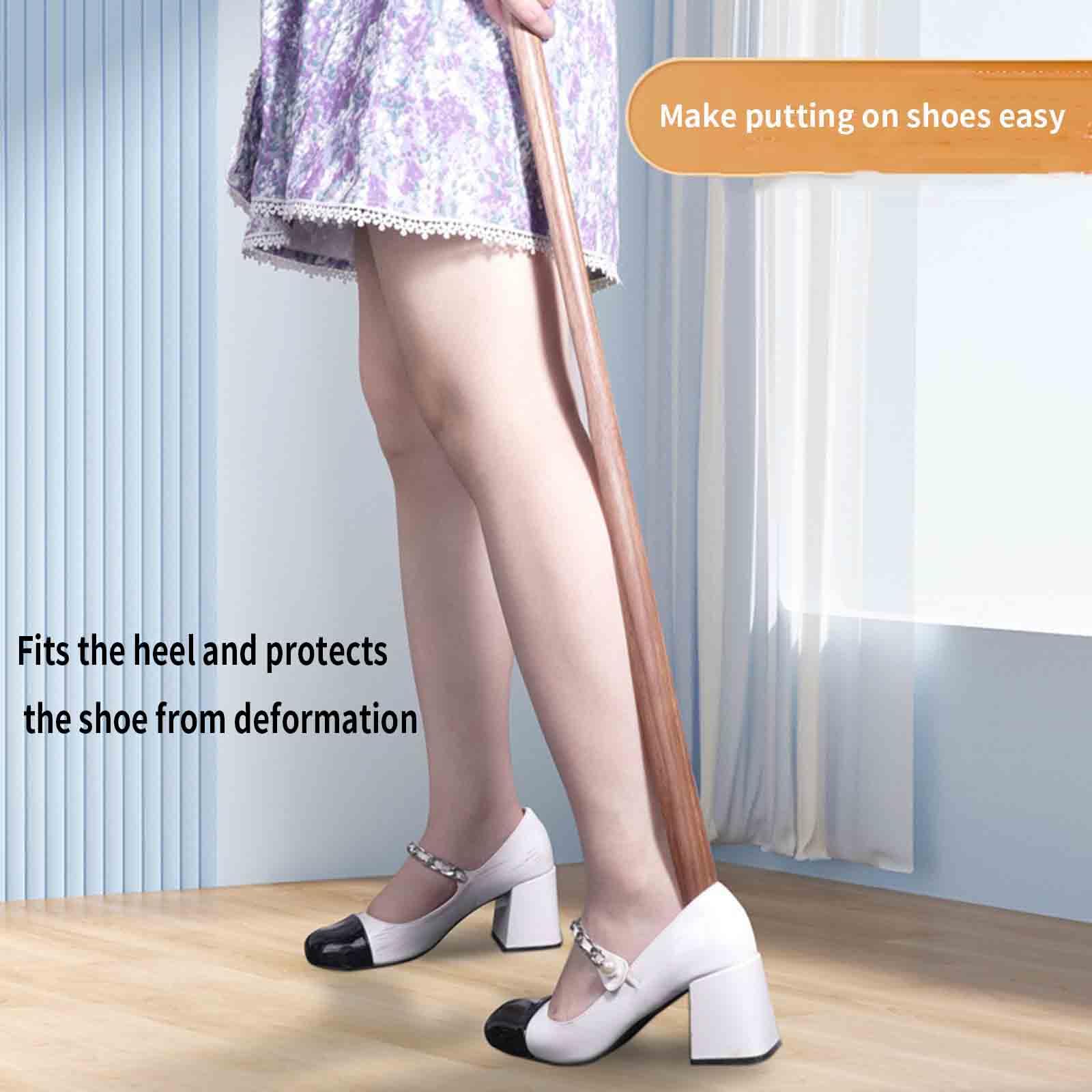 Calzador de mango largo para poner y quitar fácilmente el calzado, adecuado para hombres y mujeres, ideal para personas mayores y embarazadas, construcción de madera duradera