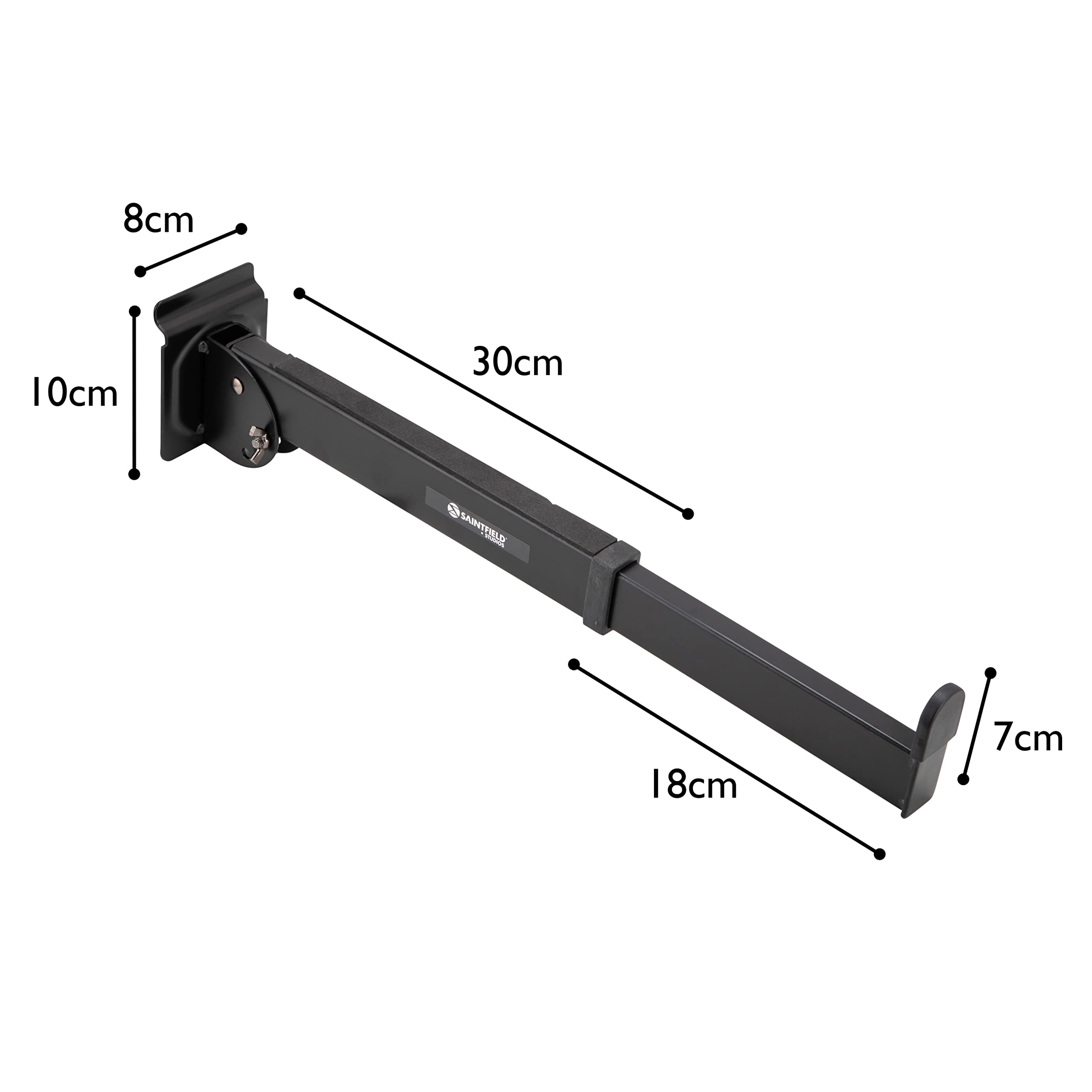 Saintfield Studios - Brazos para Teclado de Slatwall - Par - Metal Negro - Ajustables con Relleno de Espuma para Estudio u Hogar - Completo con Clips de Cable de Silicona