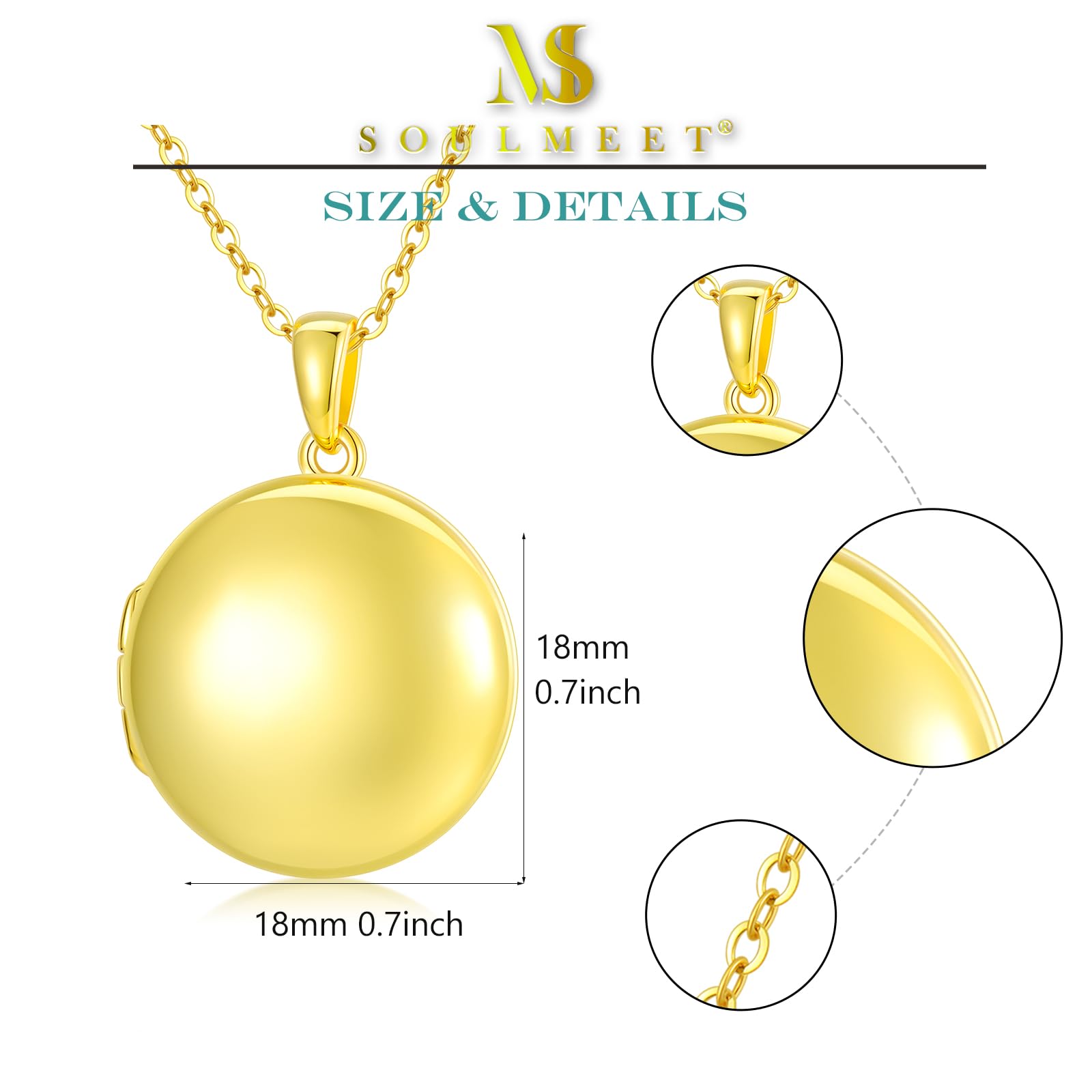 SOULMEET 10K 14K 18K Solid Gold/Silber Minimalistische Runde Medaillon Halskette für 2 Bilder Personalisierte Foto Medaillon Buchstaben Gravur Medaillon Geschenk
