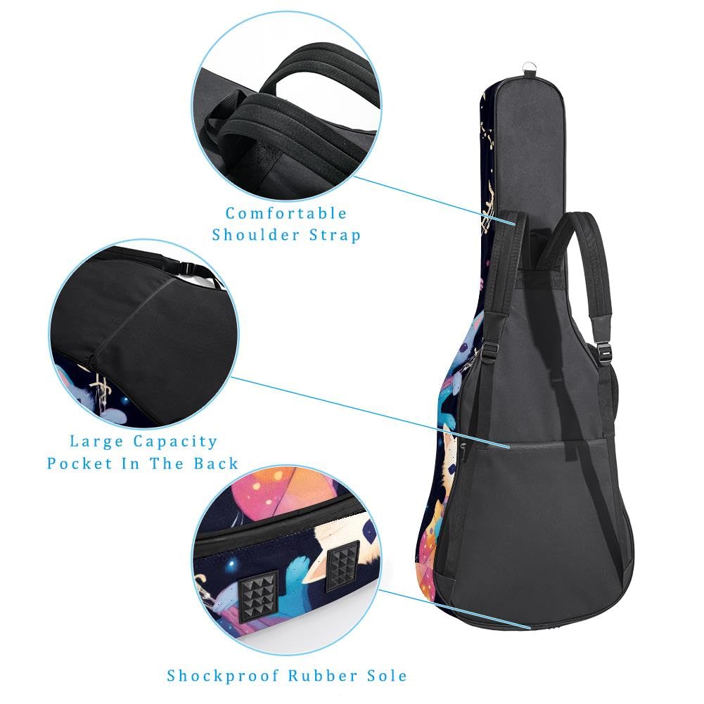 Gitarrentasche, volle Größe, 99 cm, 101,6 cm, 104,1 cm, für Akustikgitarre, Konzertgitarre, 10 mm dick, gepolstert, Regenbogen-Musiknoten-Gitarrenkoffer, wasserdicht, mit Tasche