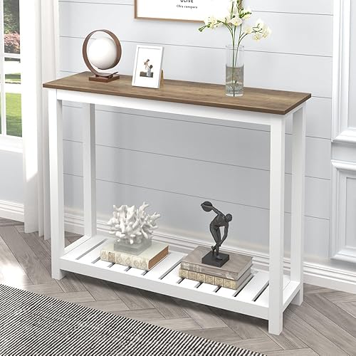 FOLUBAN Mesa de sofá de granja, mesa consola rústica vintage para entrada, sala de estar, pasillo, color blanco